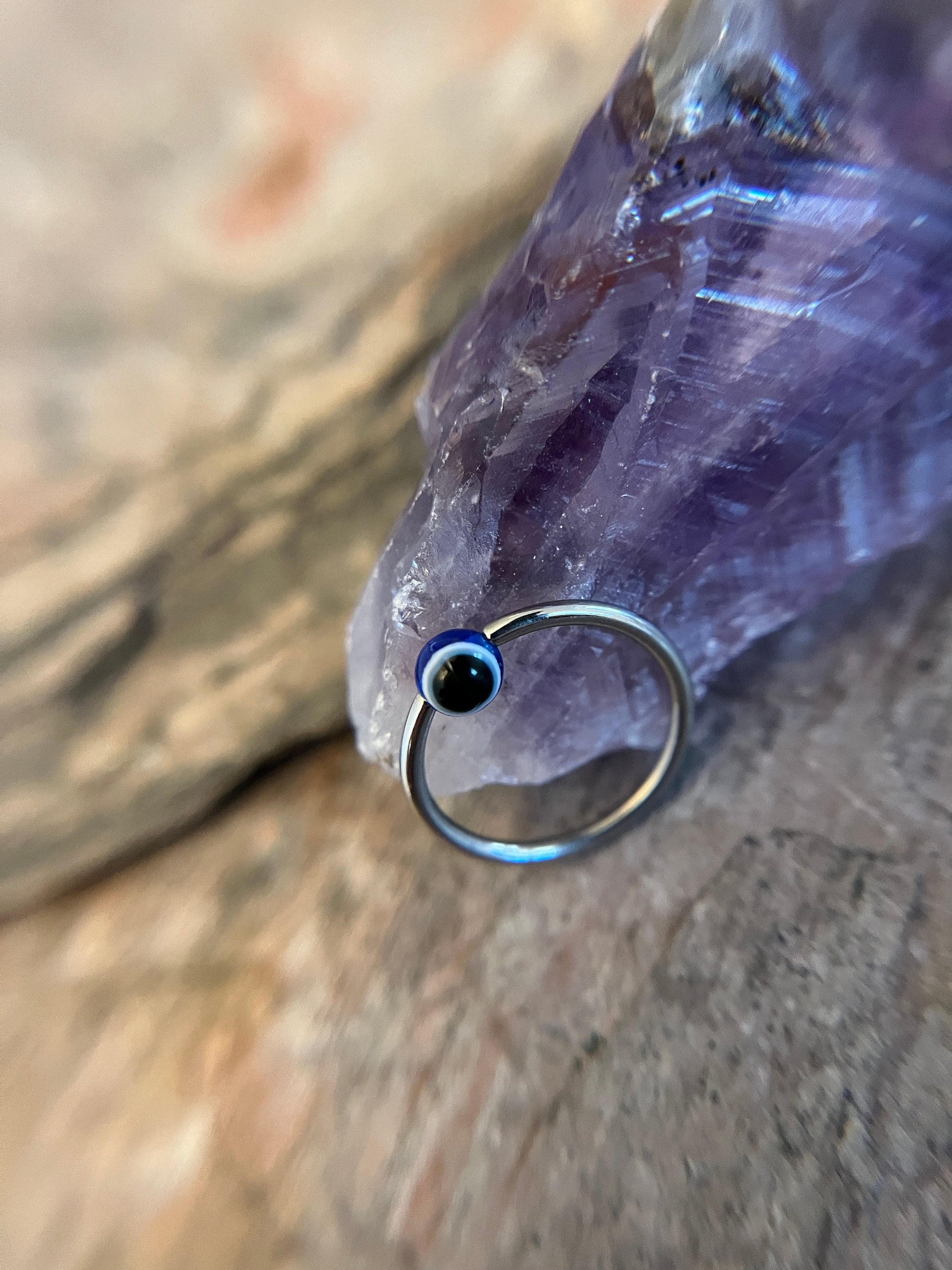 Pure Titanium T-23 Implant Grade Blue Evil Eye Bead CBR Ring Hoop 16G (1.2mm) 14G (1.6mm) Nose Helix Septum Lip Piercing Resin Boho