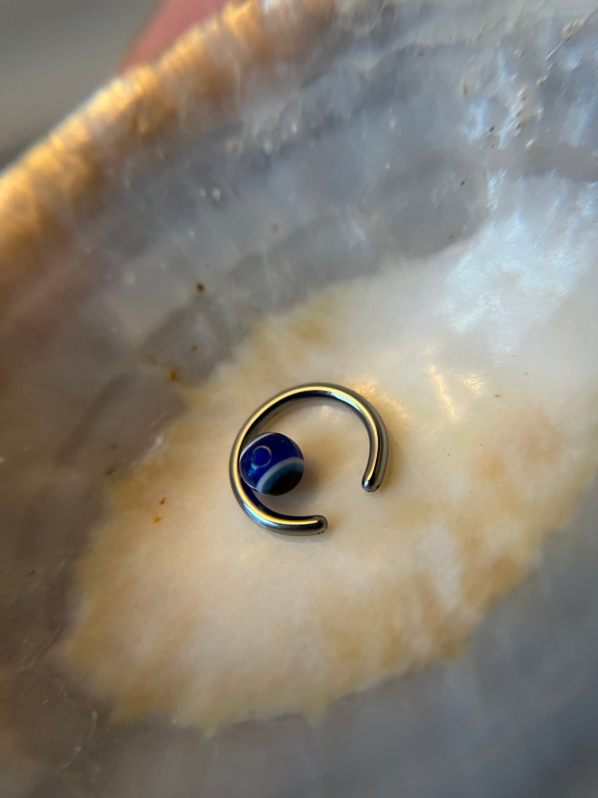 Blue Evil Eye Bead 316L Surgical Steel CBR Ring Hoop 16G (1.2mm) 14G (1.6mm) Nose Helix Septum Lip Piercing Resin Boho Hamsa Handmade
