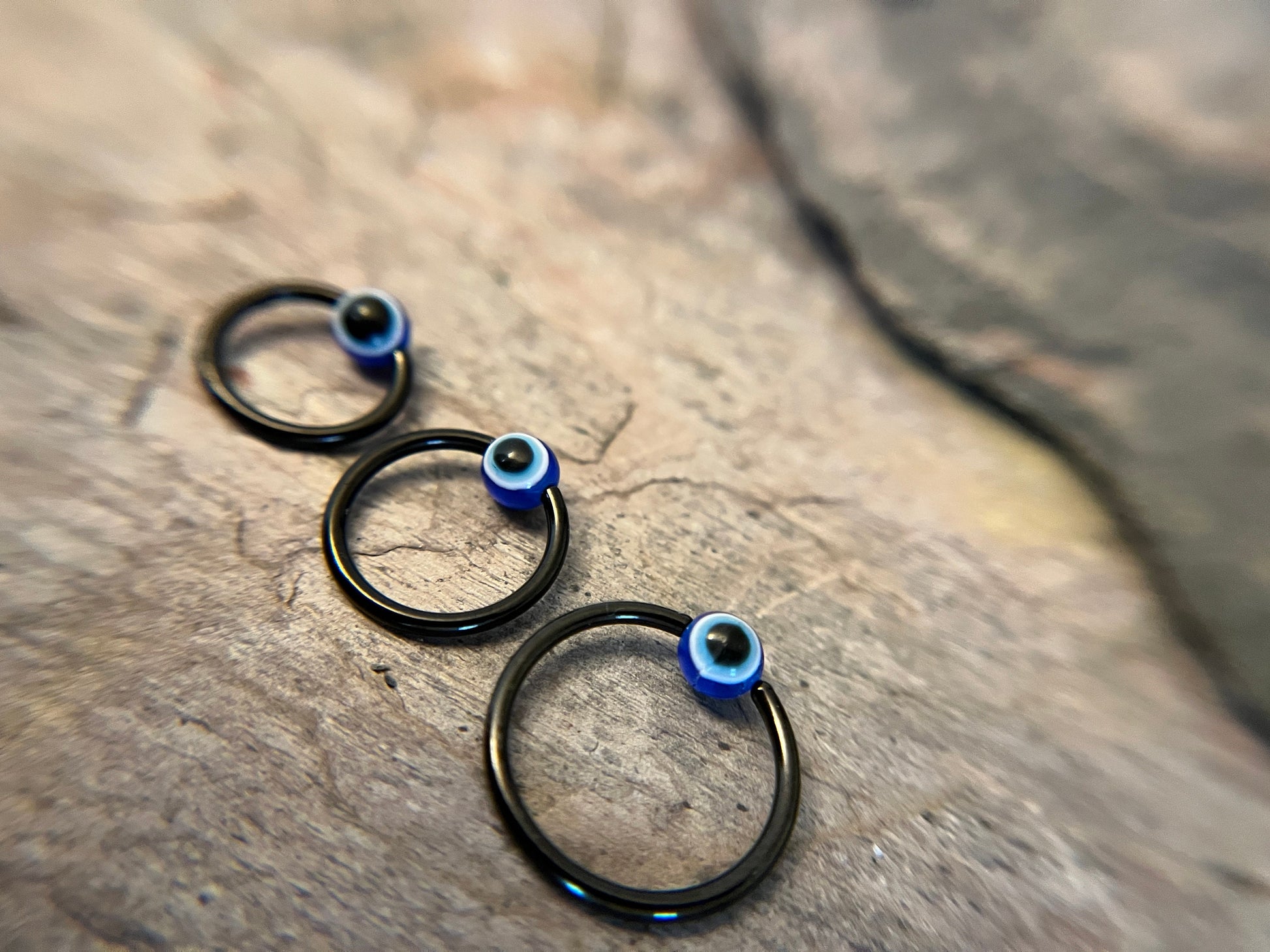 Blue Evil Eye Bead Black Titanium Ion Plated CBR Ring Hoop 16G (1.2mm) 14G (1.6mm) Nose Helix Septum Lip Piercing Resin Boho Hamsa Handmade