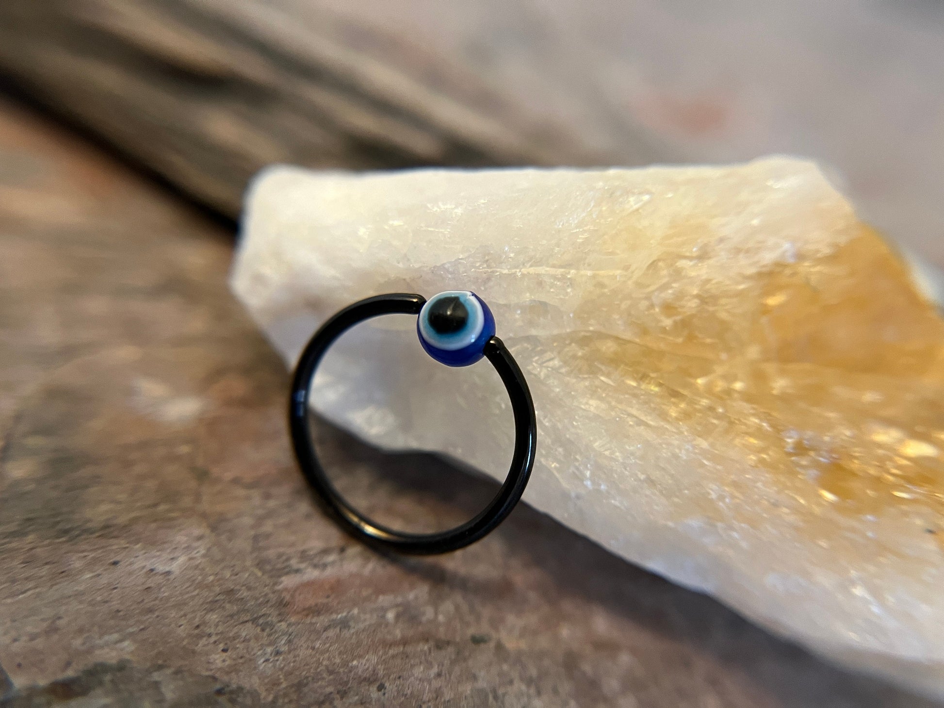 Blue Evil Eye Bead Black Titanium Ion Plated CBR Ring Hoop 16G (1.2mm) 14G (1.6mm) Nose Helix Septum Lip Piercing Resin Boho Hamsa Handmade