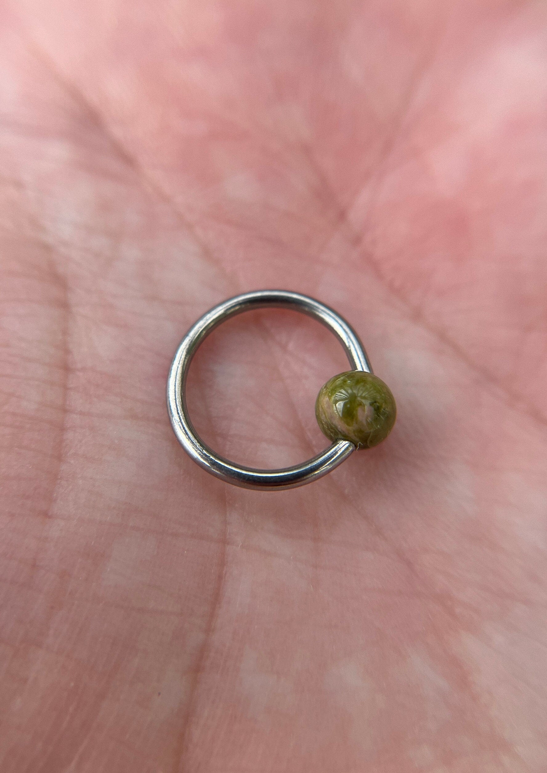 Natural Unakite Stone Bead Steel CBR Ring Hoop 16G (1.2mm) 14G (1.6mm) Nose Cartilage Septum Lip Piercing 316L Surgical Hypoallergenic