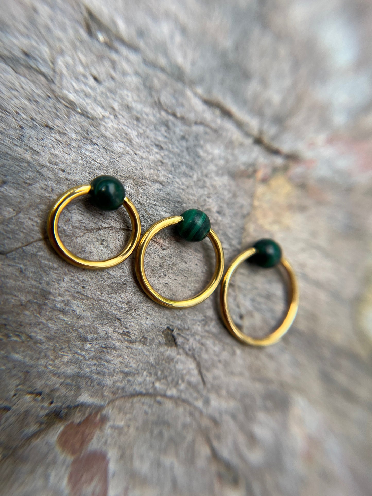 Genuine Malachite Natural Stone Bead Gold Titanium Ion Plated CBR Ring Hoop 16G (1.2mm) 14G (1.6mm) Nose Cartilage Septum Piercing