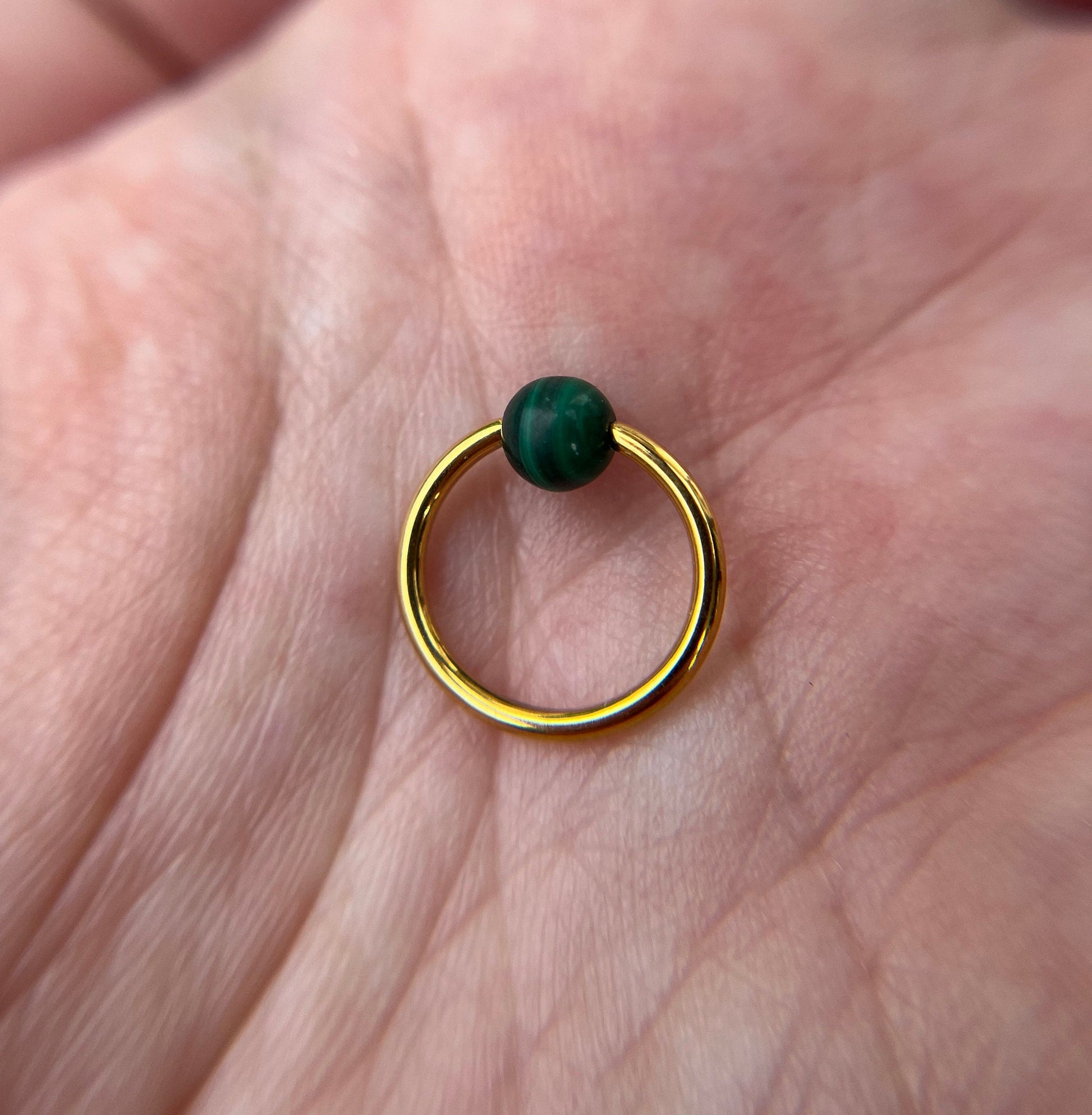 Genuine Malachite Natural Stone Bead Gold Titanium Ion Plated CBR Ring Hoop 16G (1.2mm) 14G (1.6mm) Nose Cartilage Septum Piercing