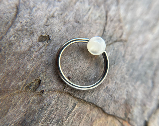 Natural Mother of Pearl Shell Bead Steel CBR Ring Hoop 16G (1.2mm) 14G (1.6mm) Nose Cartilage Septum Piercing 316L Surgical Hypoallergenic