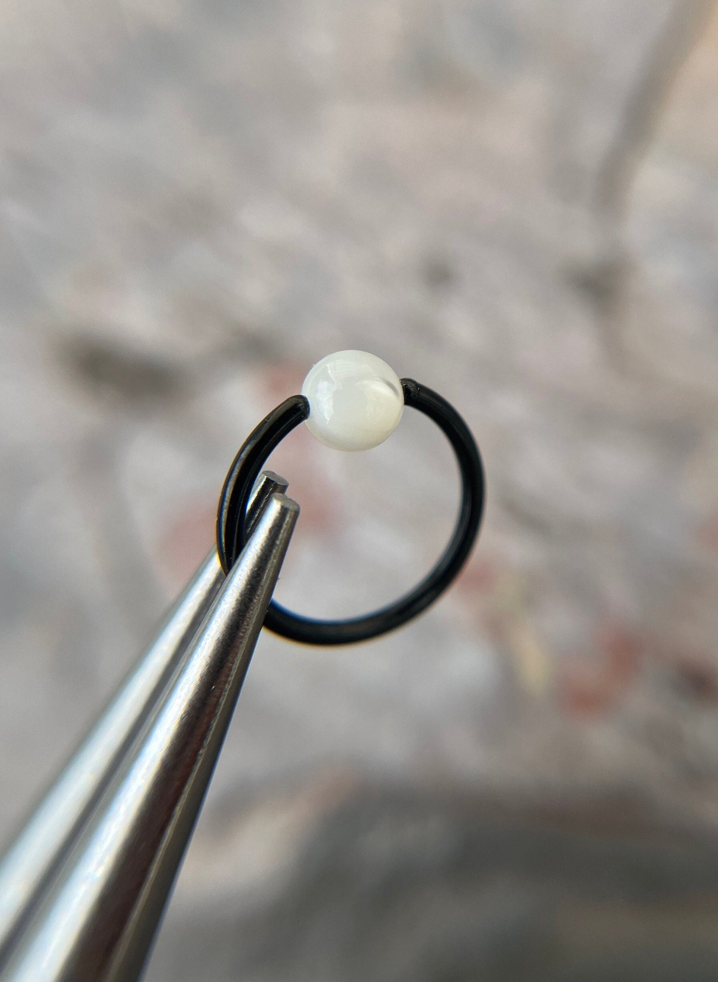 Natural Mother of Pearl Shell Bead Black Titanium Plated CBR Ring Hoop 16G (1.2mm) 14G (1.6mm) Nose Cartilage Septum Piercing 316L Steel