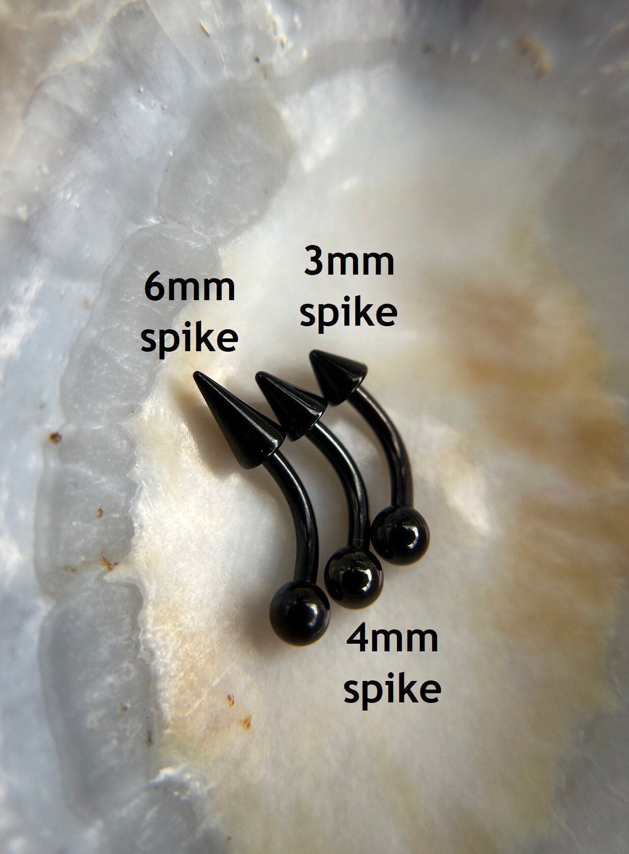 Pick Your Spike Length Single Black Titanium Plated Vertical Lip Curved Barbell Spiked 16G (1.2mm) Eyebrow Rook Barbell Piercing Curve