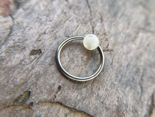 Pure Titanium T-23 Implant Grade Natural Mother of Pearl Shell Bead CBR Ring Hoop 16G (1.2mm) 14G (1.6mm) Nose Septum Helix Lip Piercing