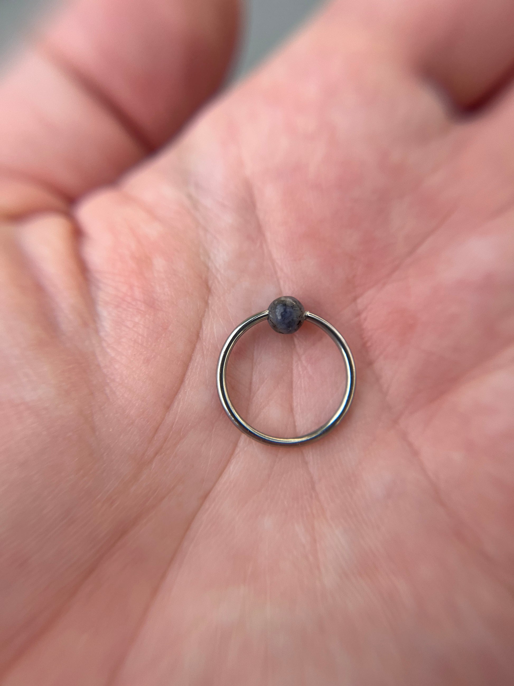 Natural Blue Sodalite Stone Bead Steel CBR Ring Hoop 16G (1.2mm) 14G (1.6mm) Nose Cartilage Septum Piercing 316L Surgical Hypoallergenic