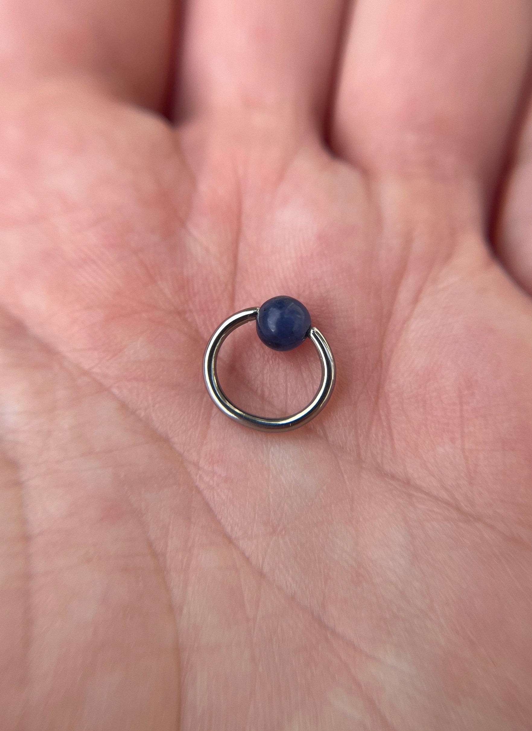Natural Blue Sodalite Stone Bead Steel CBR Ring Hoop 16G (1.2mm) 14G (1.6mm) Nose Cartilage Septum Piercing 316L Surgical Hypoallergenic