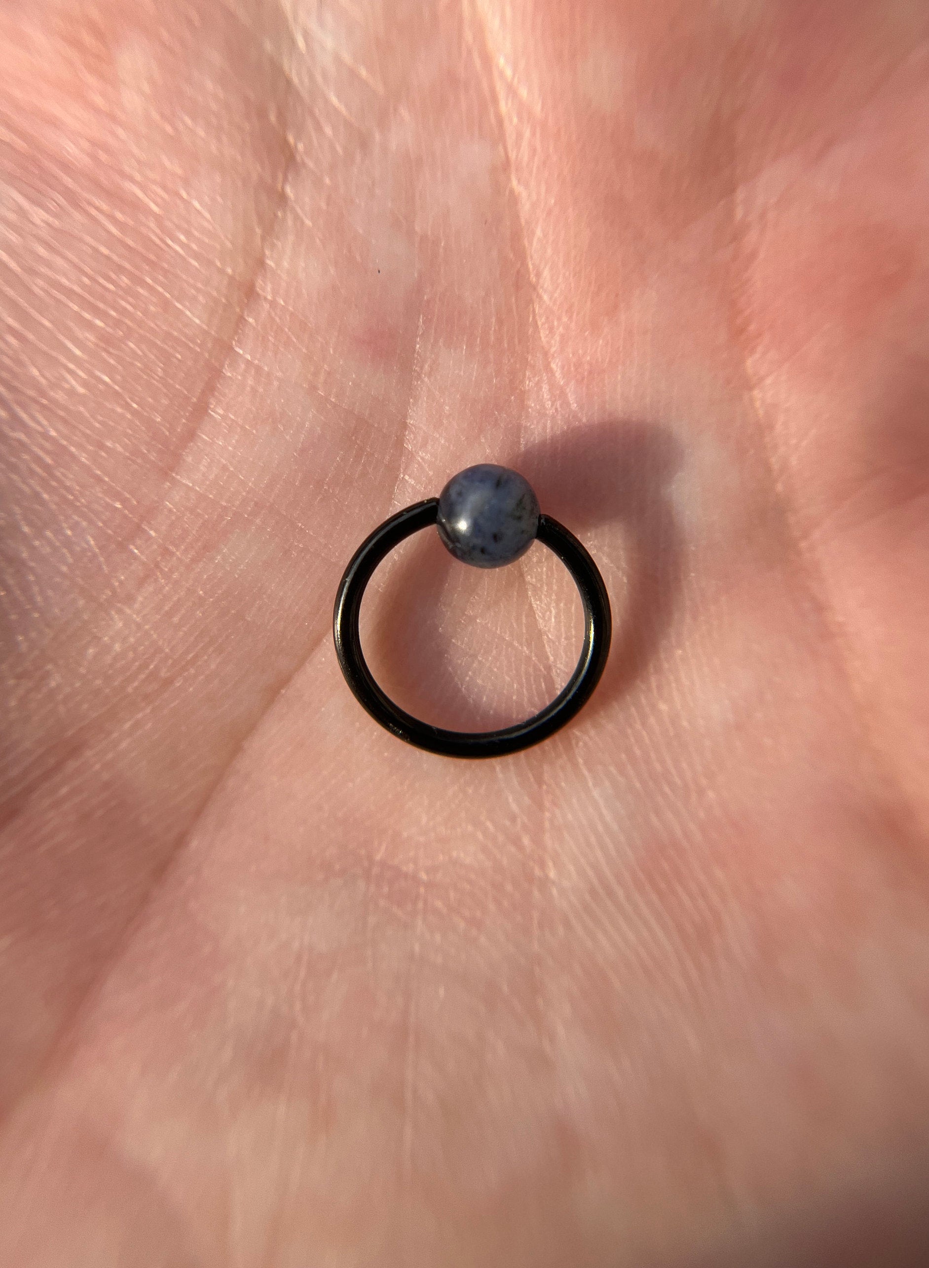 Natural Blue Sodalite Stone Bead Black Titanium Plated CBR Ring Hoop 16G (1.2mm) 14G (1.6mm) Nose Cartilage Septum Piercing Steel Daith