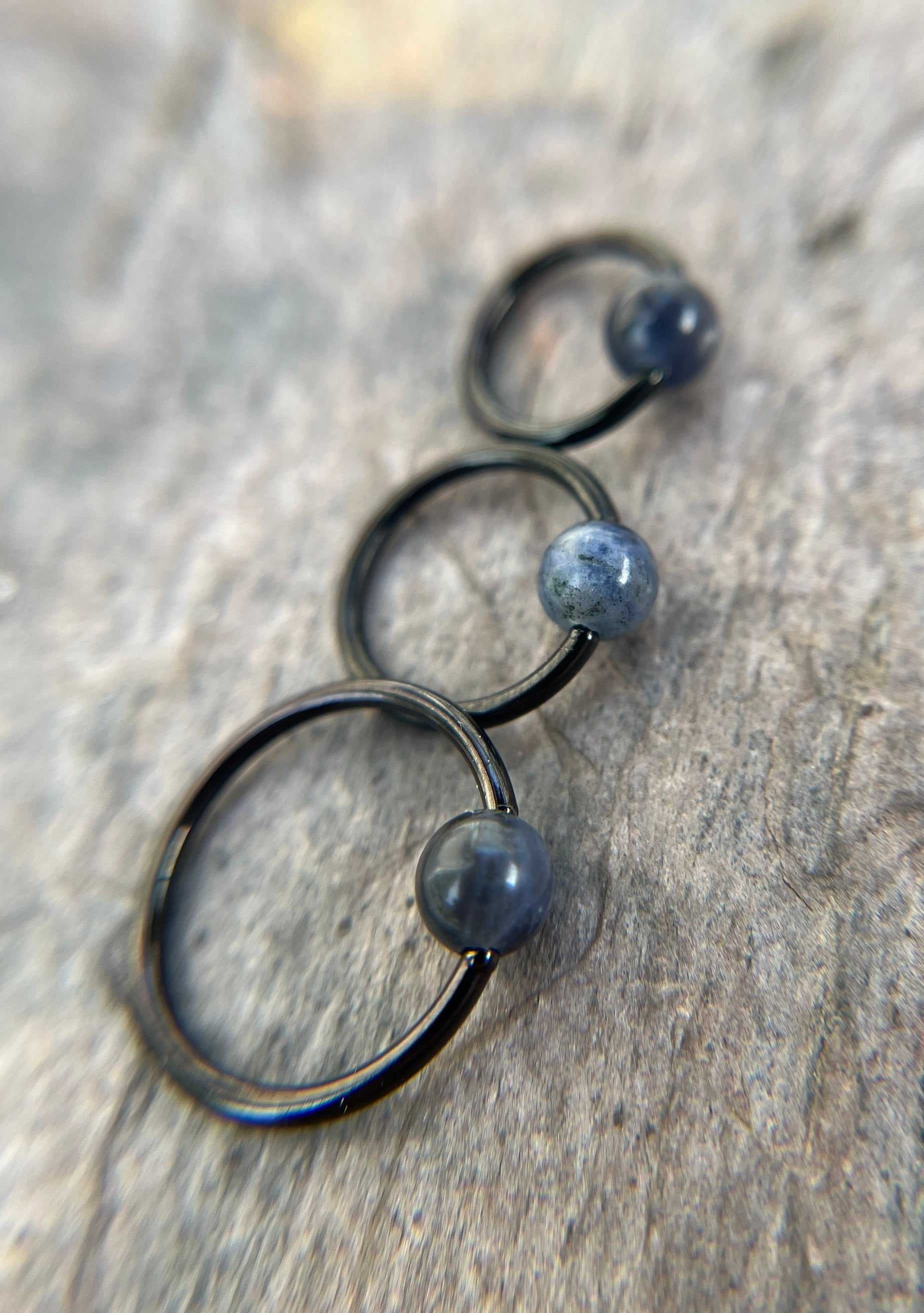 Natural Blue Sodalite Stone Bead Black Titanium Plated CBR Ring Hoop 16G (1.2mm) 14G (1.6mm) Nose Cartilage Septum Piercing Steel Daith