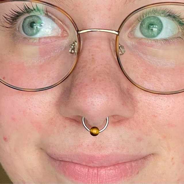 Pure Titanium T-23 Implant Grade Natural Picture Jasper Stone Bead CBR Ring Hoop 16G (1.2mm) 14G (1.6mm) Nose Septum Helix Lip Piercing