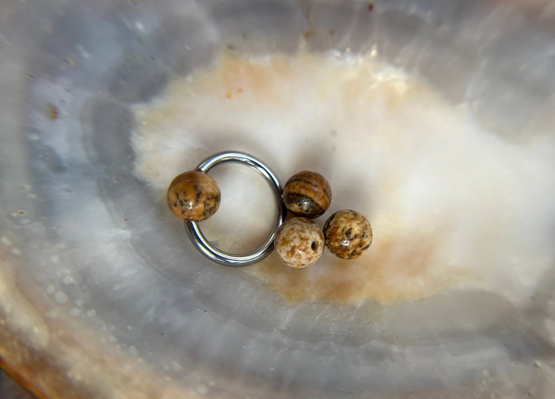 Pure Titanium T-23 Implant Grade Natural Picture Jasper Stone Bead CBR Ring Hoop 16G (1.2mm) 14G (1.6mm) Nose Septum Helix Lip Piercing