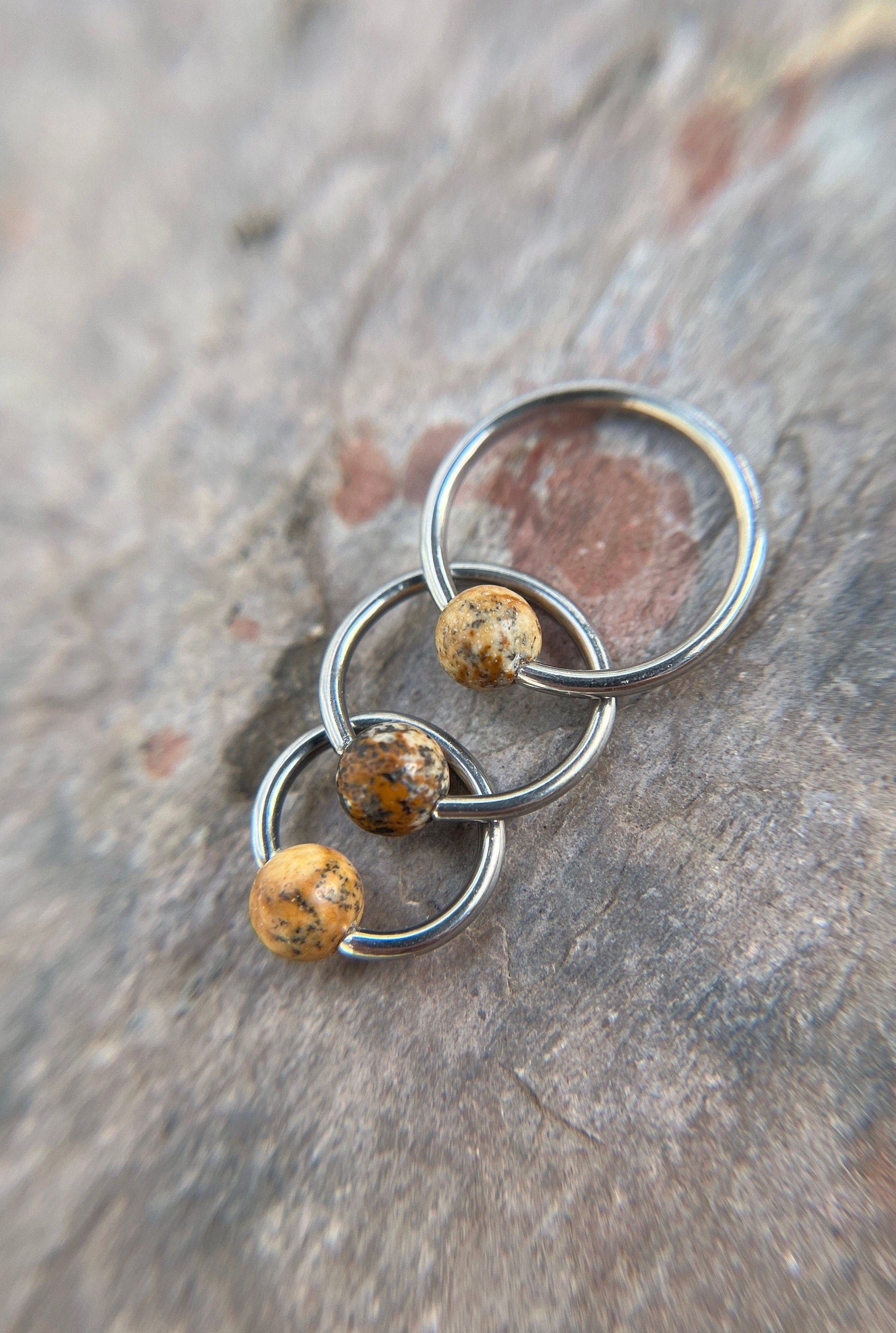 Pure Titanium T-23 Implant Grade Natural Picture Jasper Stone Bead CBR Ring Hoop 16G (1.2mm) 14G (1.6mm) Nose Septum Helix Lip Piercing