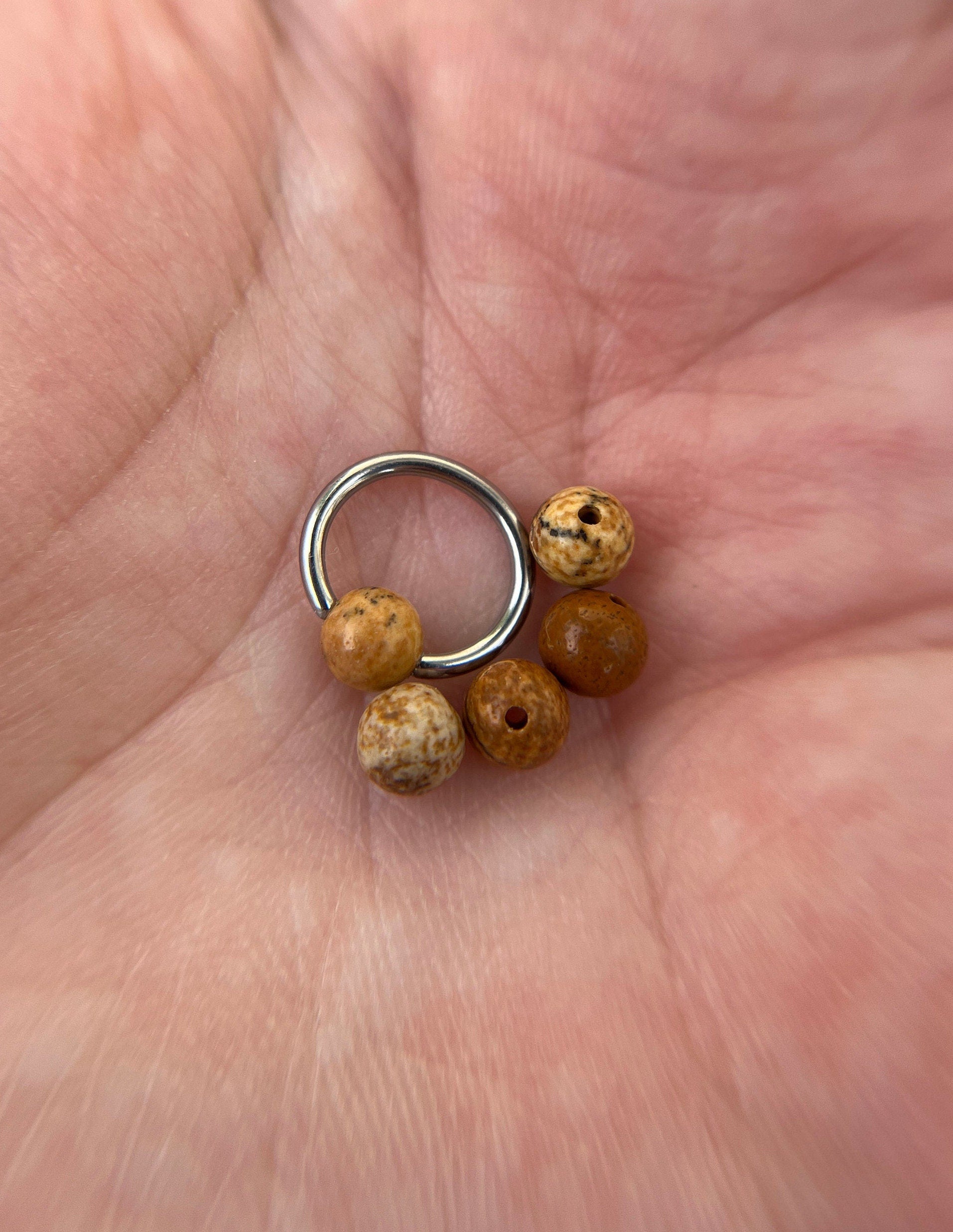 Pure Titanium T-23 Implant Grade Natural Picture Jasper Stone Bead CBR Ring Hoop 16G (1.2mm) 14G (1.6mm) Nose Septum Helix Lip Piercing