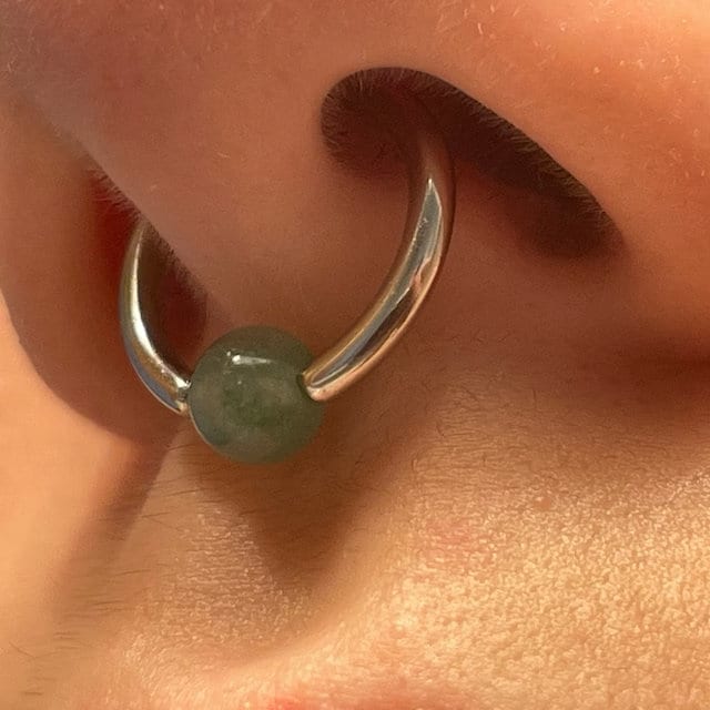 Natural Dragon's Blood Jasper Stone Bead Black Titanium Plated CBR Ring Hoop 16G (1.2mm) 14G (1.6mm) Nose Cartilage Septum Piercing Daith