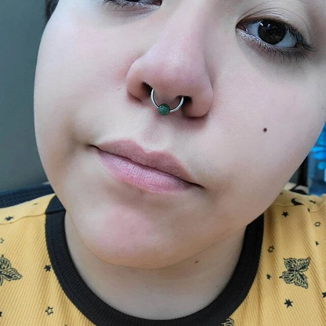 Natural Dragon's Blood Jasper Stone Bead Steel CBR Ring Hoop 16G (1.2mm) 14G (1.6mm) Nose Cartilage Septum Piercing Surgical Hypoallergenic