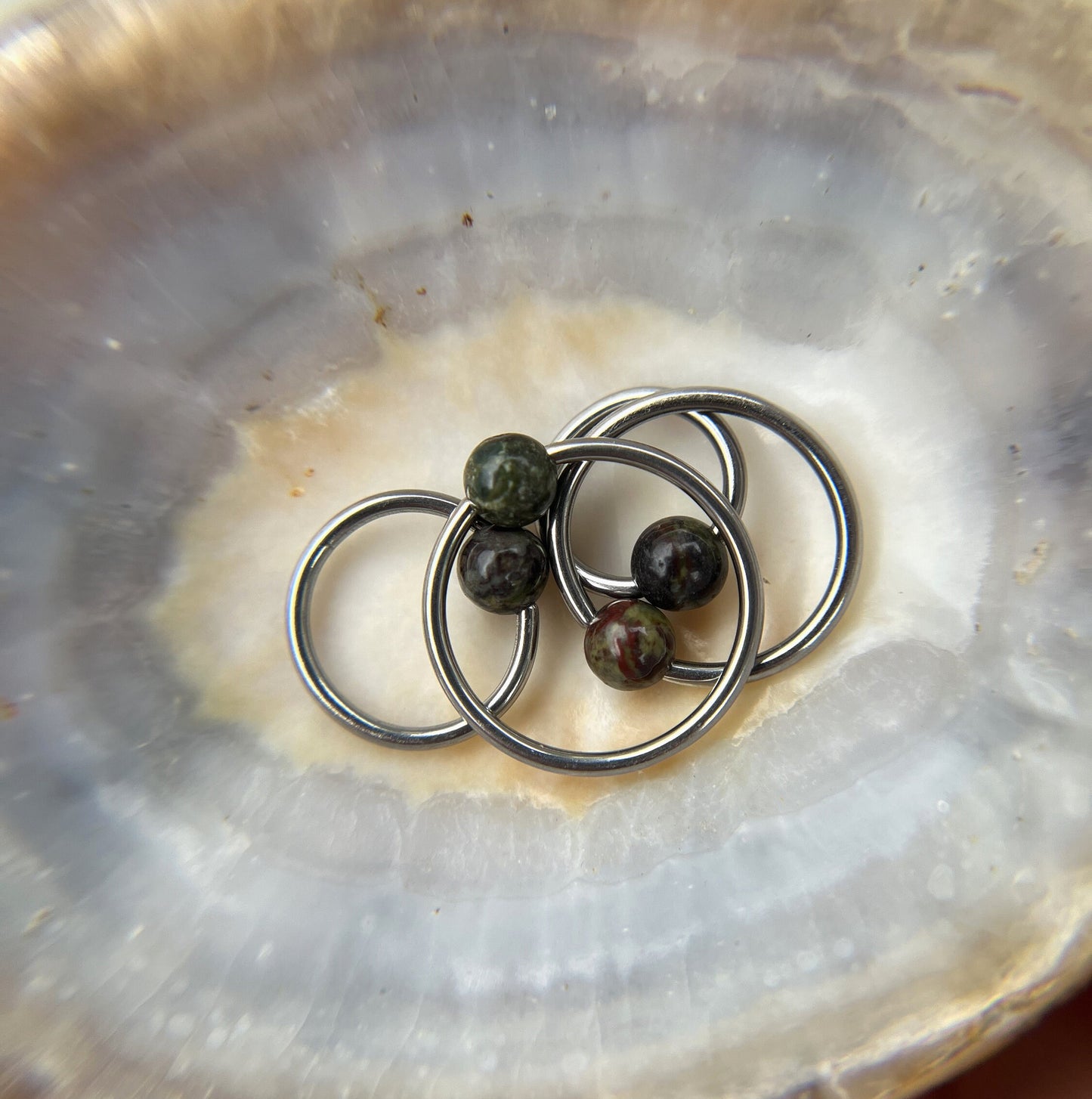 Pure Titanium T-23 Implant Grade Natural Dragon's Blood Jasper Stone Bead CBR Ring Hoop 16G (1.2mm) 14G (1.6mm) Nose Septum Lip Piercing