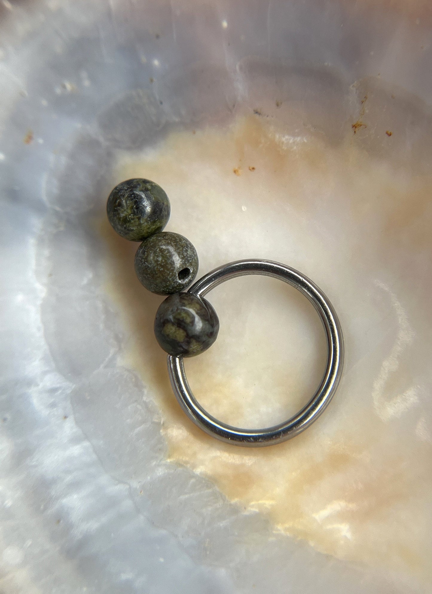 Pure Titanium T-23 Implant Grade Natural Dragon's Blood Jasper Stone Bead CBR Ring Hoop 16G (1.2mm) 14G (1.6mm) Nose Septum Lip Piercing