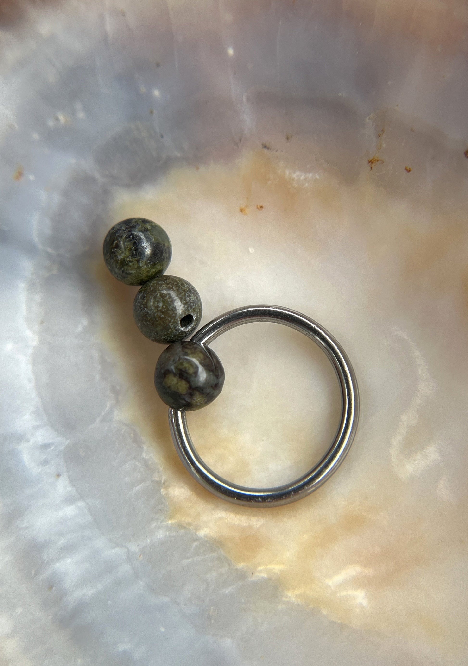 Natural Dragon's Blood Jasper Stone Bead Steel CBR Ring Hoop 16G (1.2mm) 14G (1.6mm) Nose Cartilage Septum Piercing Surgical Hypoallergenic