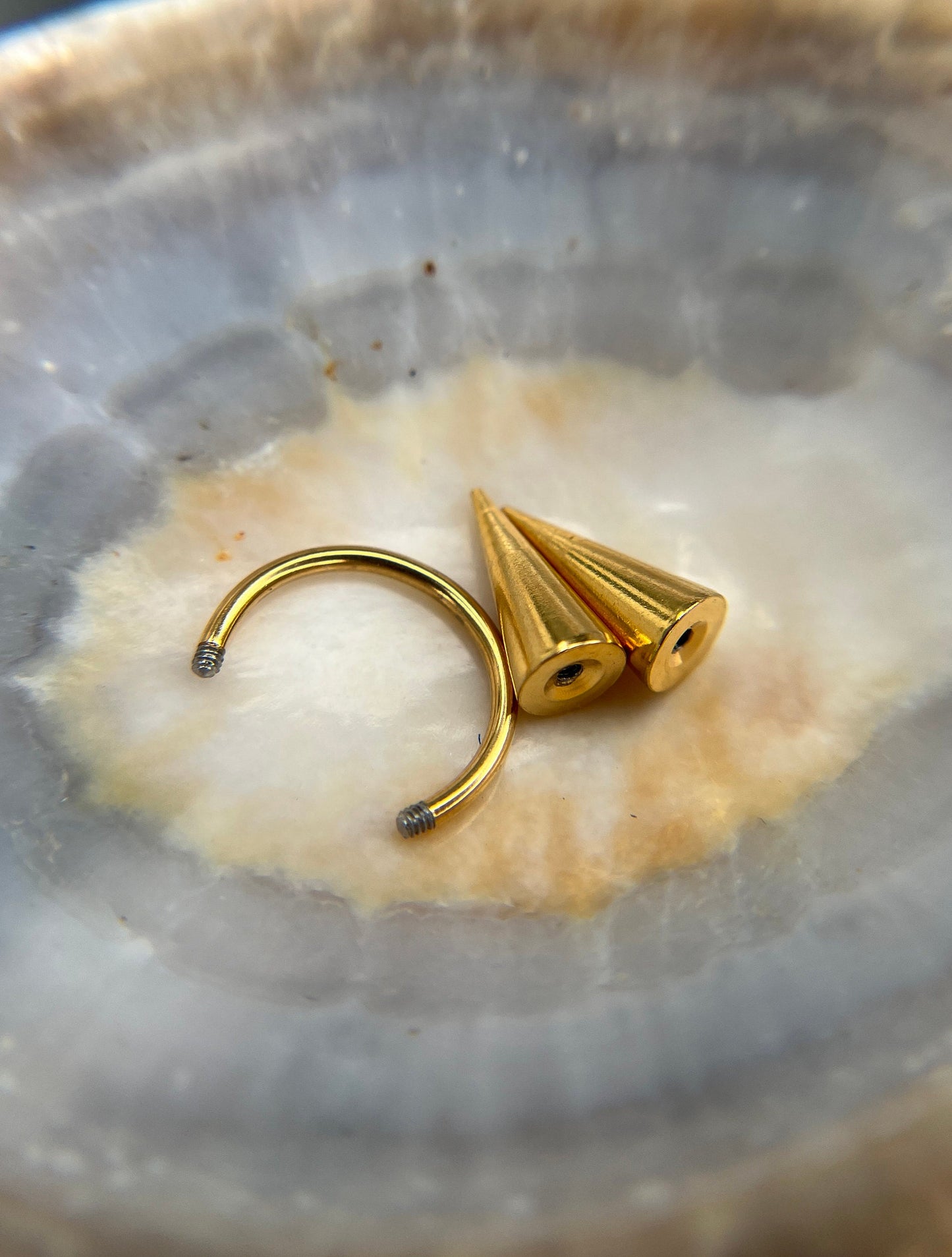 Gold Titanium Ion Plated Extra Long Spikes 16G (1.2mm) Horseshoe Ring Septum Nose Cartilage Piercing 316L Steel Spiked Punk Rock Piercings