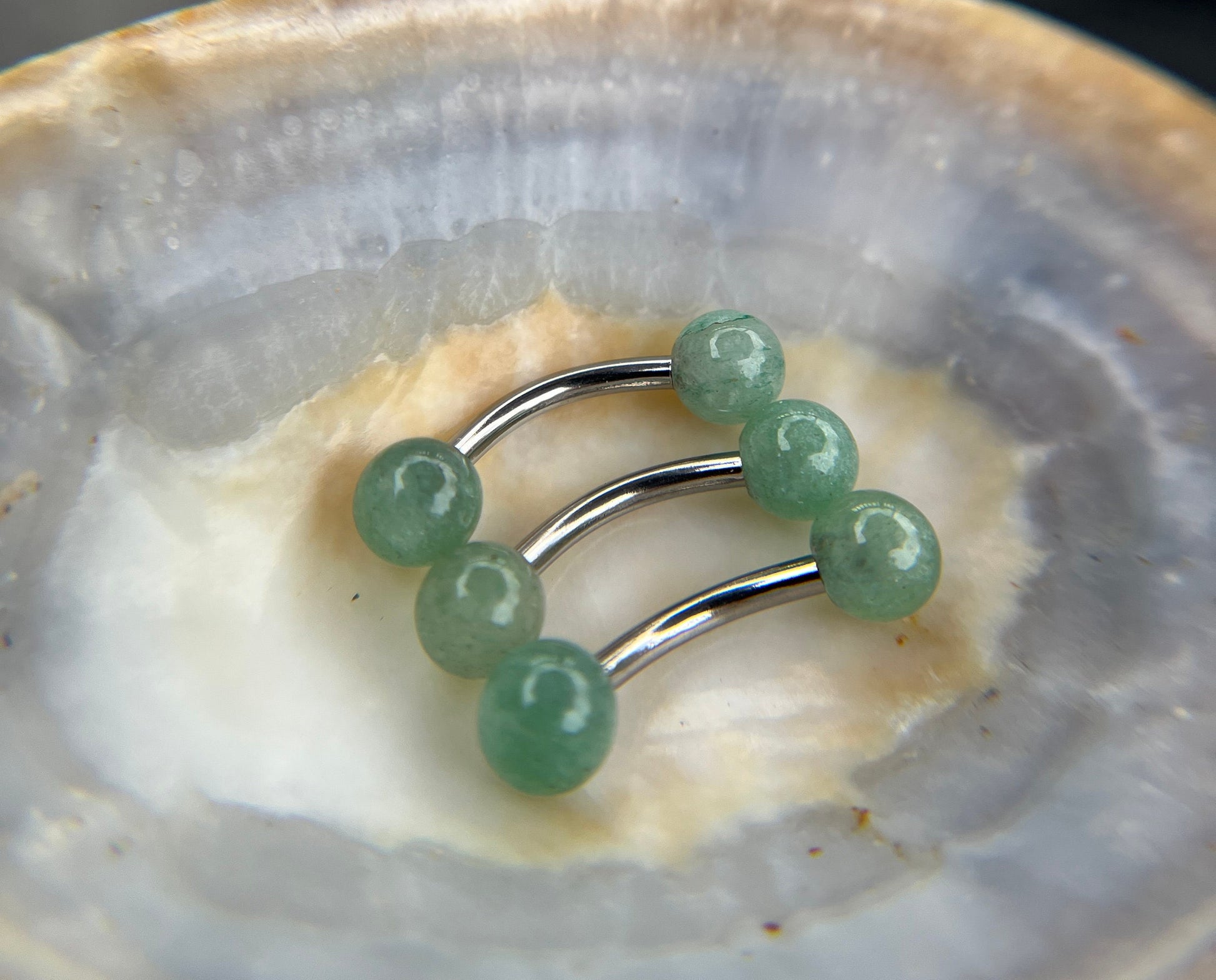 Petite Natural Green Aventurine Stones Pure Titanium Implant Grade 6Al-4V-Eli ASTM F VCH Floating Belly Ring Barbells 14G (1.6mm) Piercing
