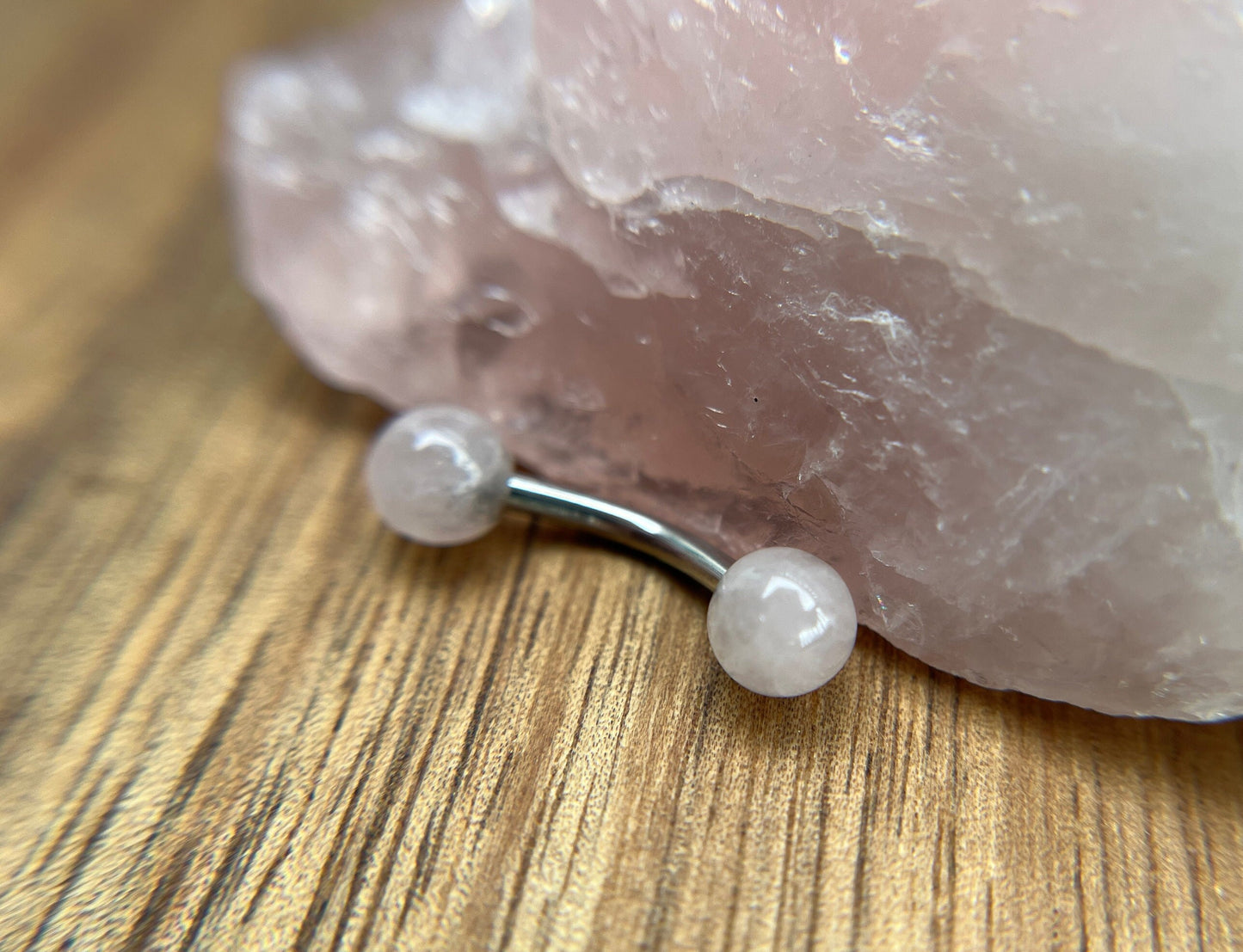 Petite Natural Pink Rose Quartz Stones Pure Titanium Implant Grade 6Al-4V-Eli ASTM F VCH Floating Belly Ring Barbells 14G (1.6mm) Piercing