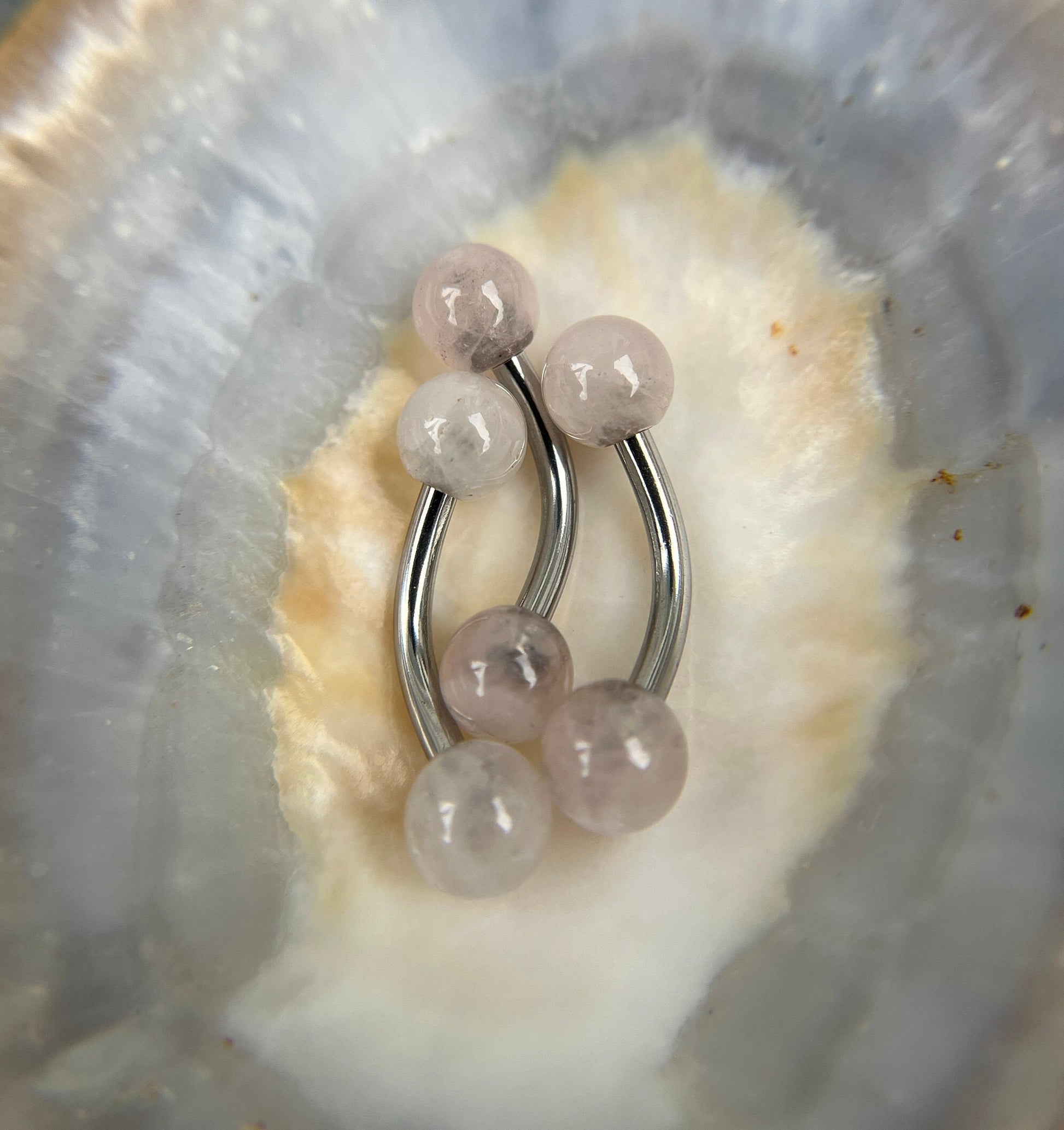 Petite Natural Pink Rose Quartz Stones Pure Titanium Implant Grade 6Al-4V-Eli ASTM F VCH Floating Belly Ring Barbells 14G (1.6mm) Piercing