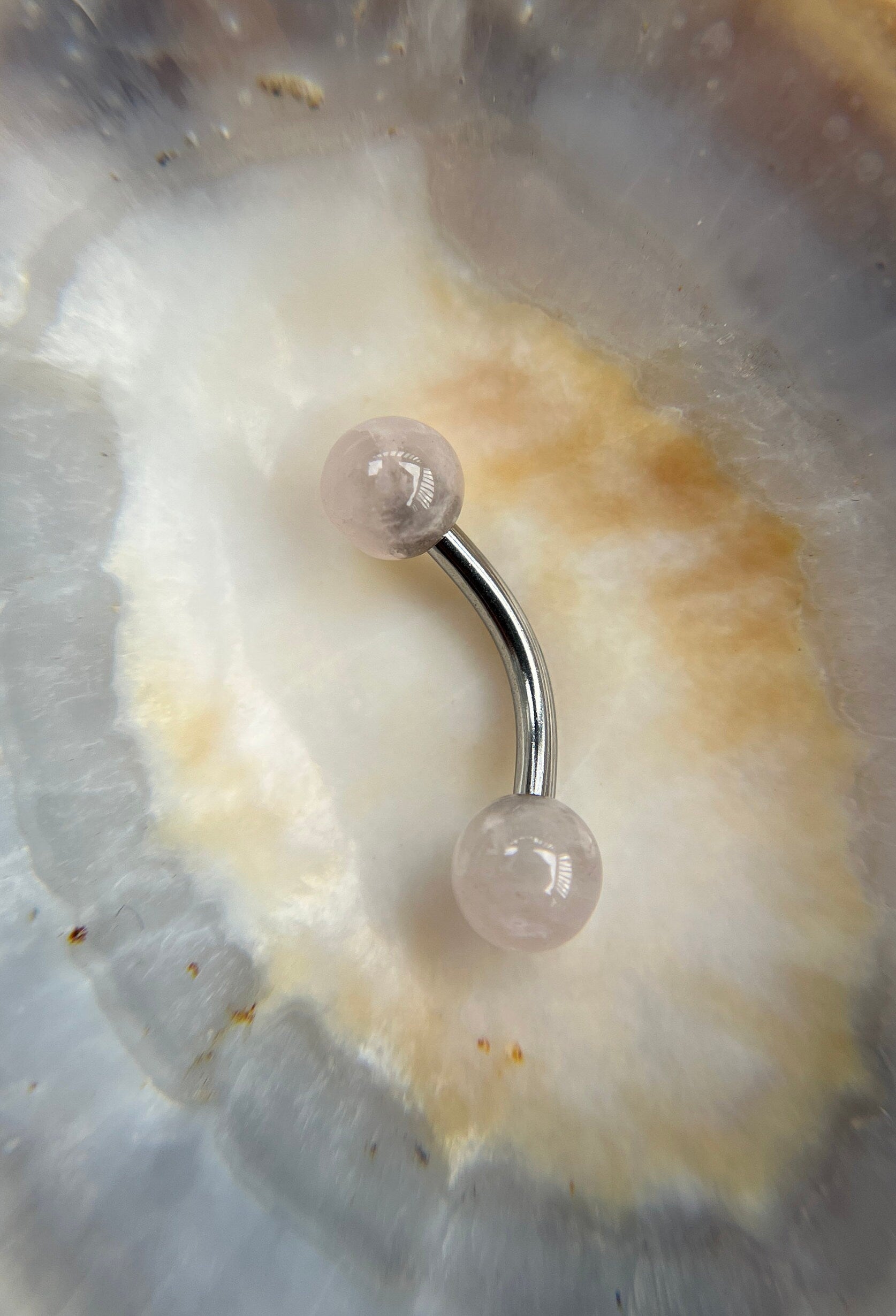 Petite Natural Pink Rose Quartz Stones Pure Titanium Implant Grade 6Al-4V-Eli ASTM F VCH Floating Belly Ring Barbells 14G (1.6mm) Piercing