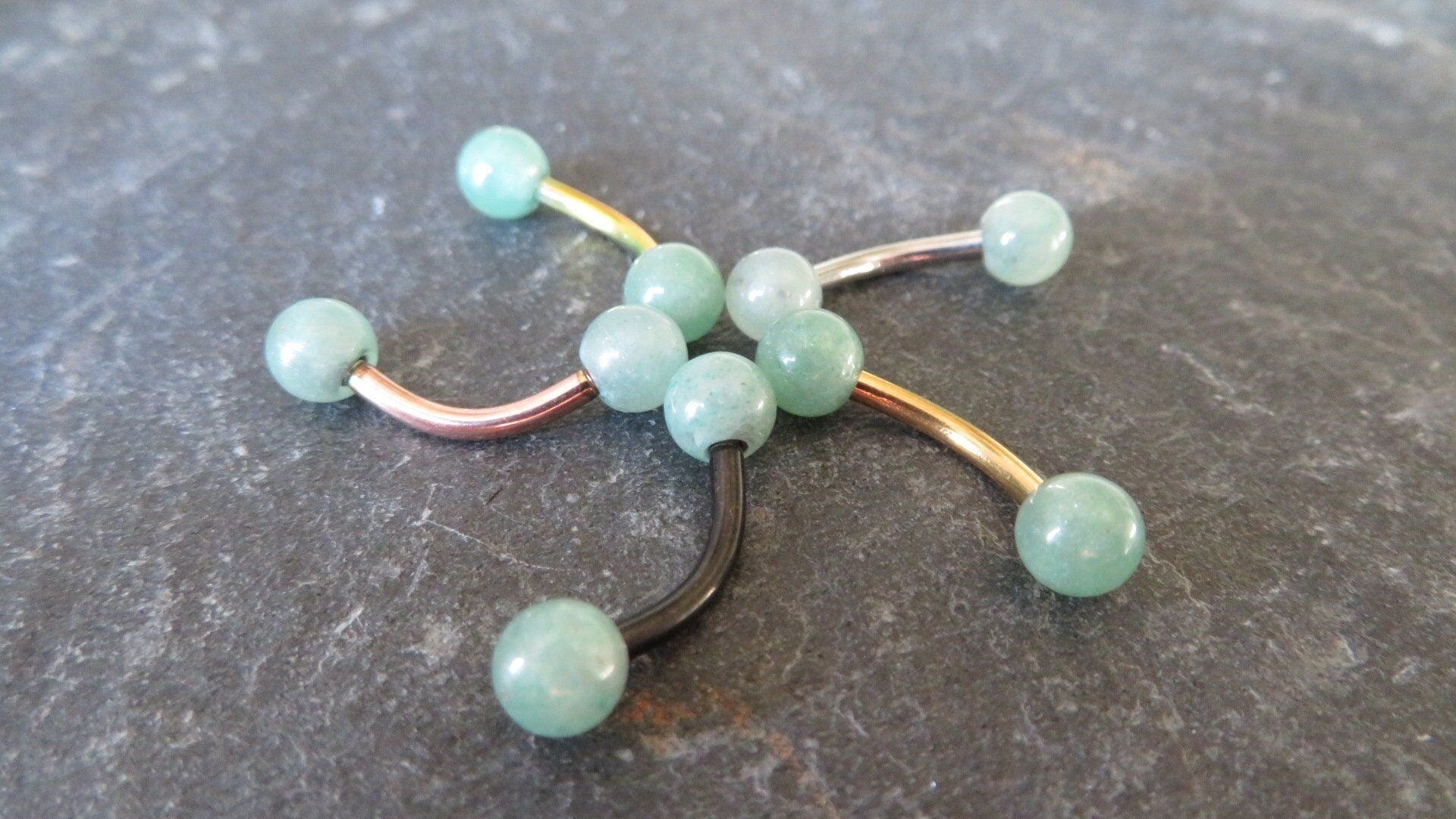 Pick Your Finish Titanium Ion Plated Floating Belly Ring Petite Natural Green Aventurine Stone Navel Piercing 14G (1.6mm) Curved Barbell