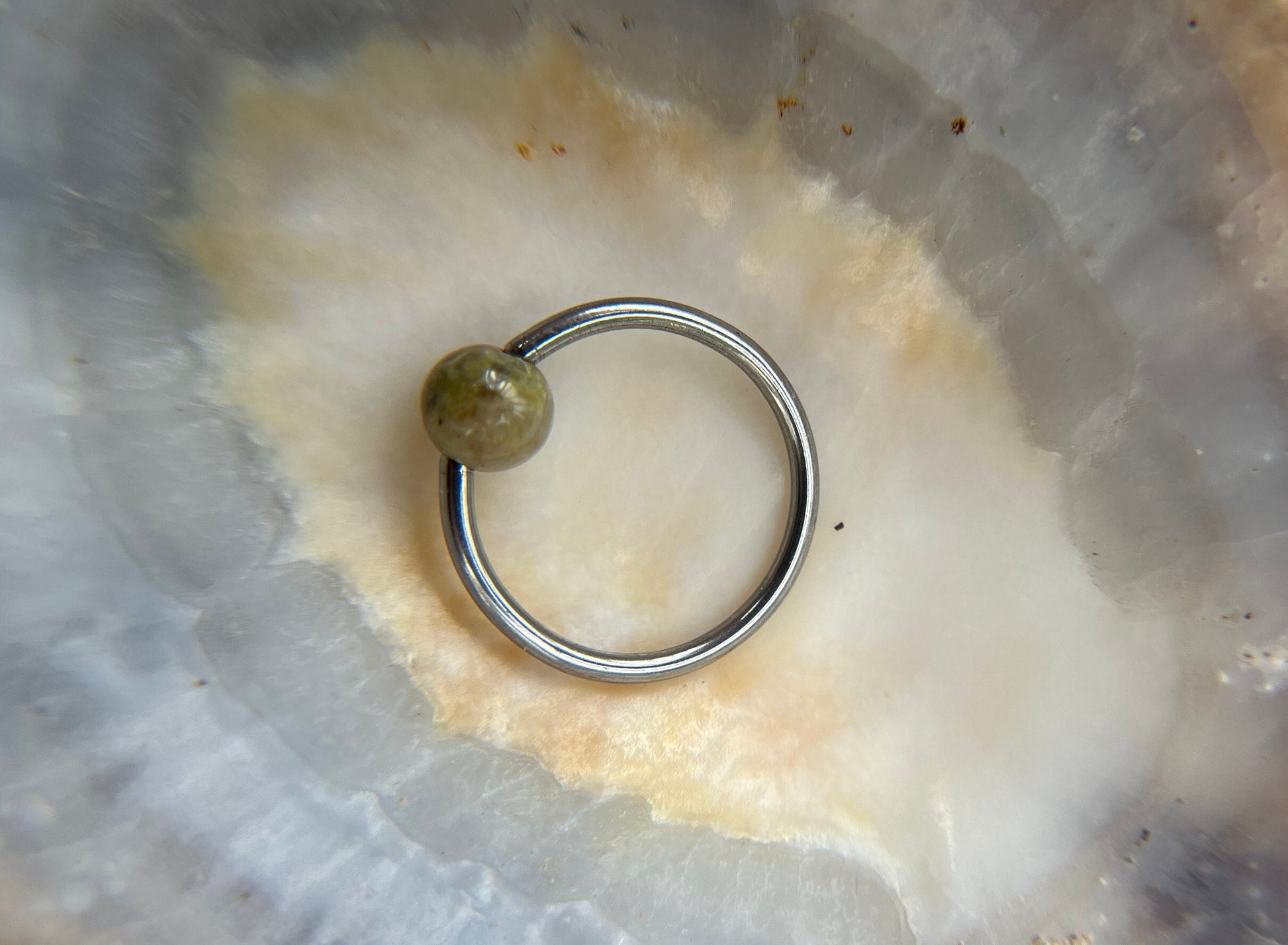 Pure Titanium T-23 Implant Grade Natural Unakite Jasper Stone Bead CBR Ring Hoop 16G (1.2mm) 14G (1.6mm) Nose Helix Septum Lip Piercing