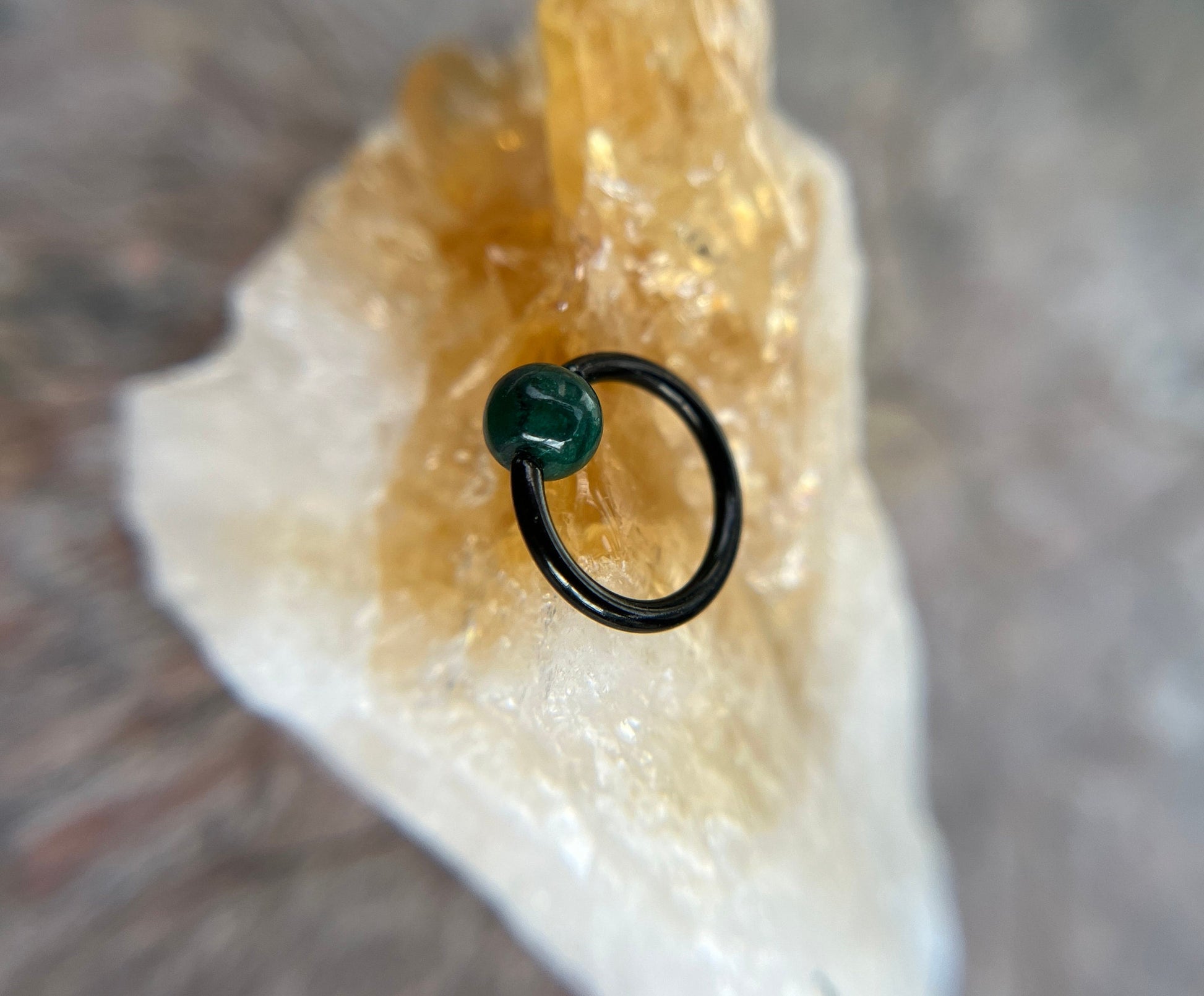 Genuine Malachite Natural Stone Bead Black Titanium Plated CBR Ring Hoop 16G (1.2mm) 14G (1.6mm) Nose Cartilage Septum Piercing 316L Steel
