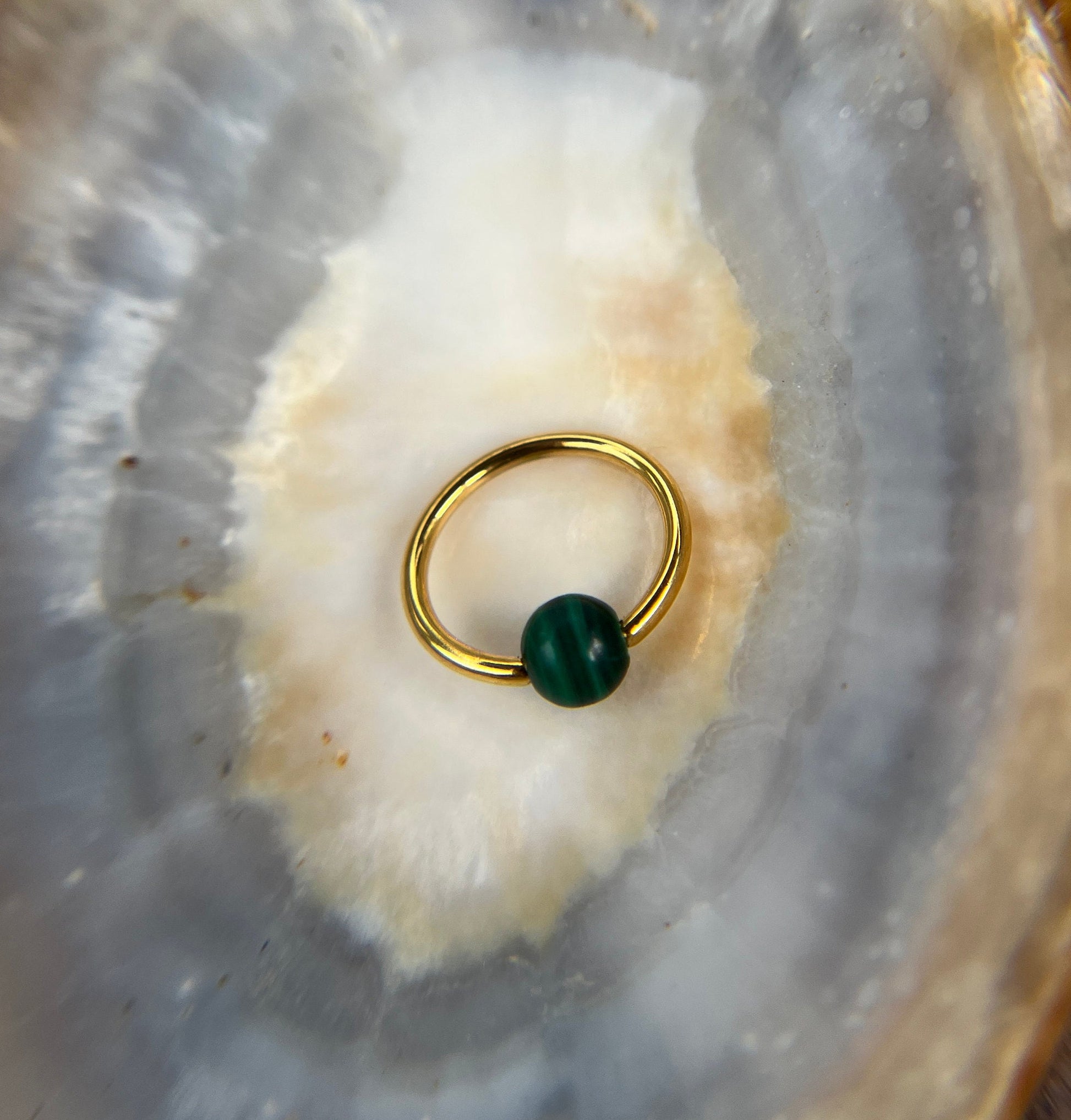 Genuine Malachite Natural Stone Bead Gold Titanium Ion Plated CBR Ring Hoop 16G (1.2mm) 14G (1.6mm) Nose Cartilage Septum Piercing