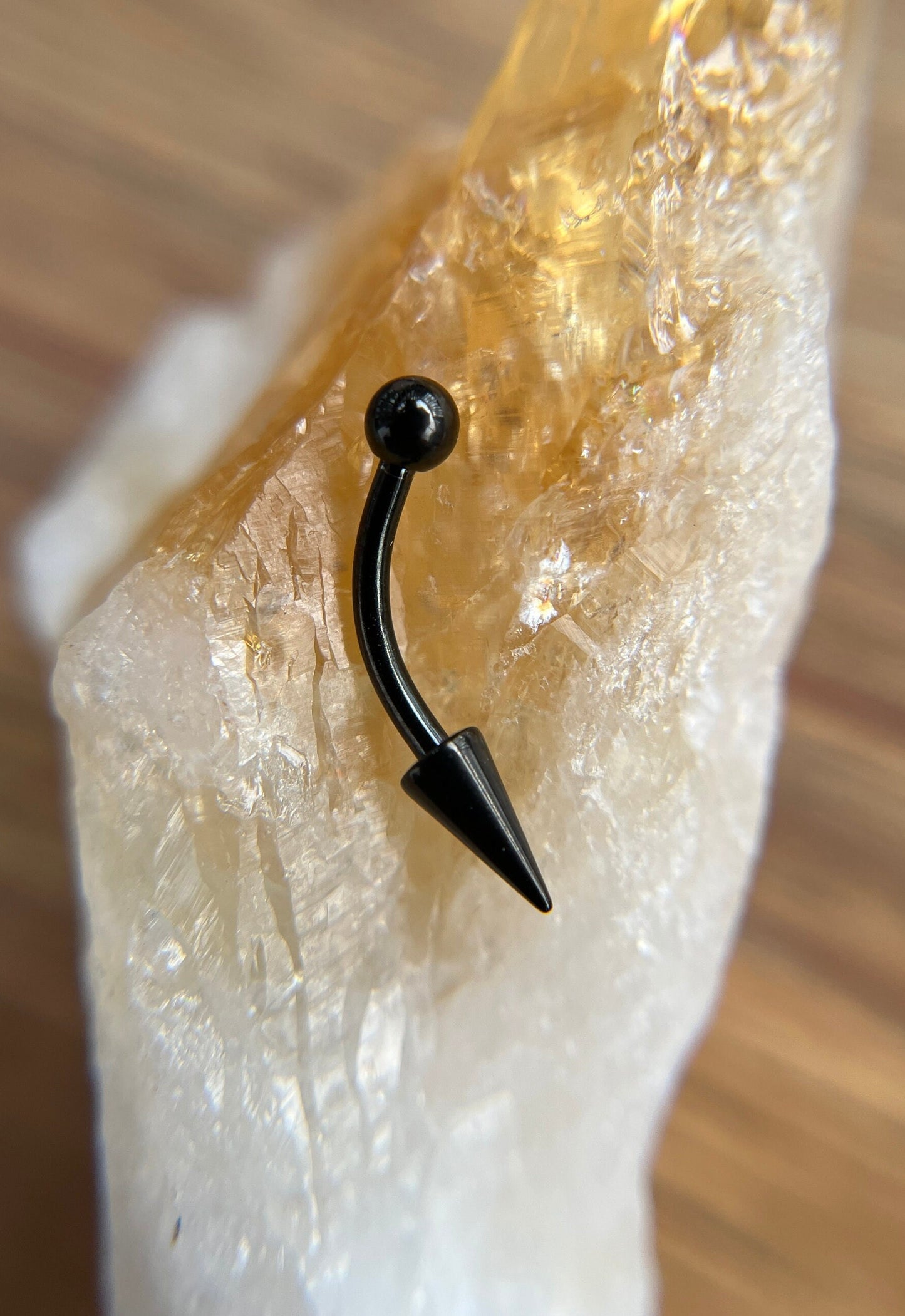 Single Black Titanium Plated Vertical Lip Curved Barbell Slender Long Spike 16G (1.2mm) Eyebrow Rook Barbell Curve Piercing Steel Spiked