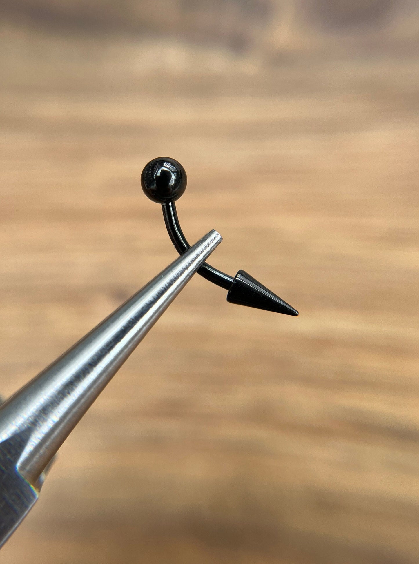 Single Black Titanium Plated Vertical Lip Curved Barbell Slender Long Spike 16G (1.2mm) Eyebrow Rook Barbell Curve Piercing Steel Spiked