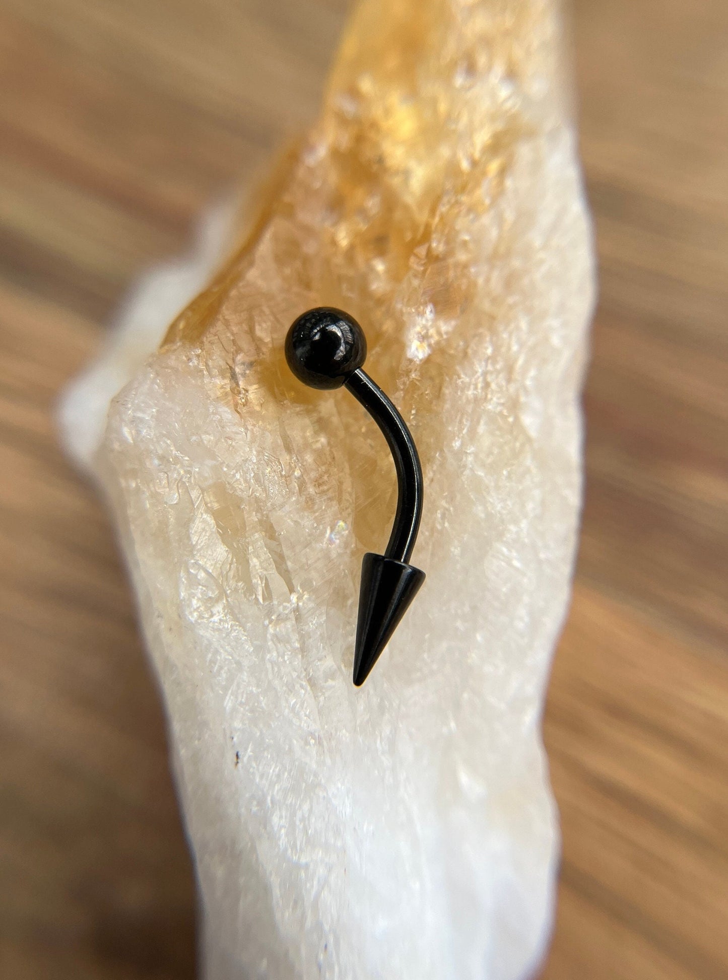 Single Black Titanium Plated Vertical Lip Curved Barbell Slender Long Spike 16G (1.2mm) Eyebrow Rook Barbell Curve Piercing Steel Spiked