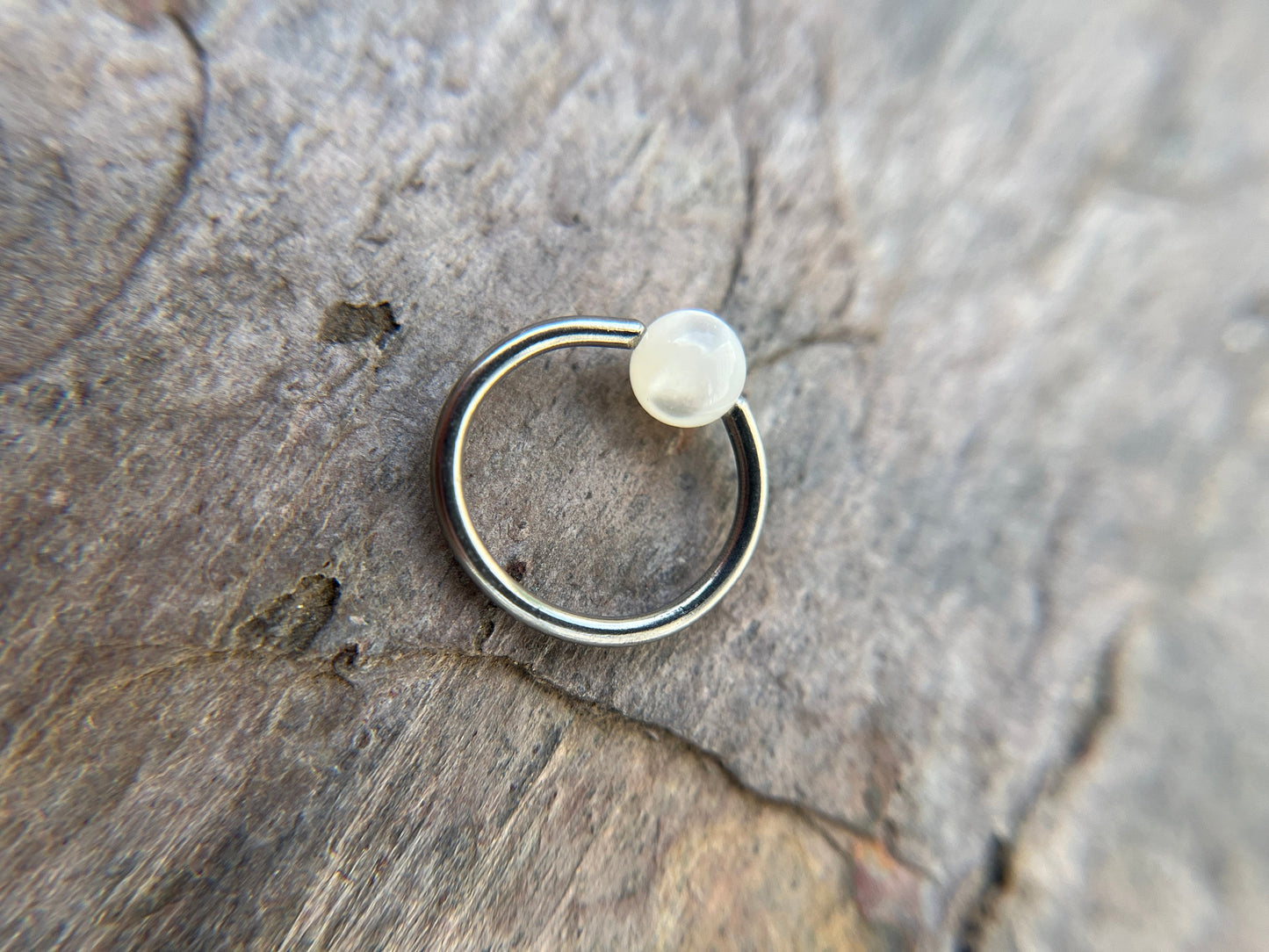 Pure Titanium T-23 Implant Grade Natural Mother of Pearl Shell Bead CBR Ring Hoop 16G (1.2mm) 14G (1.6mm) Nose Septum Helix Lip Piercing