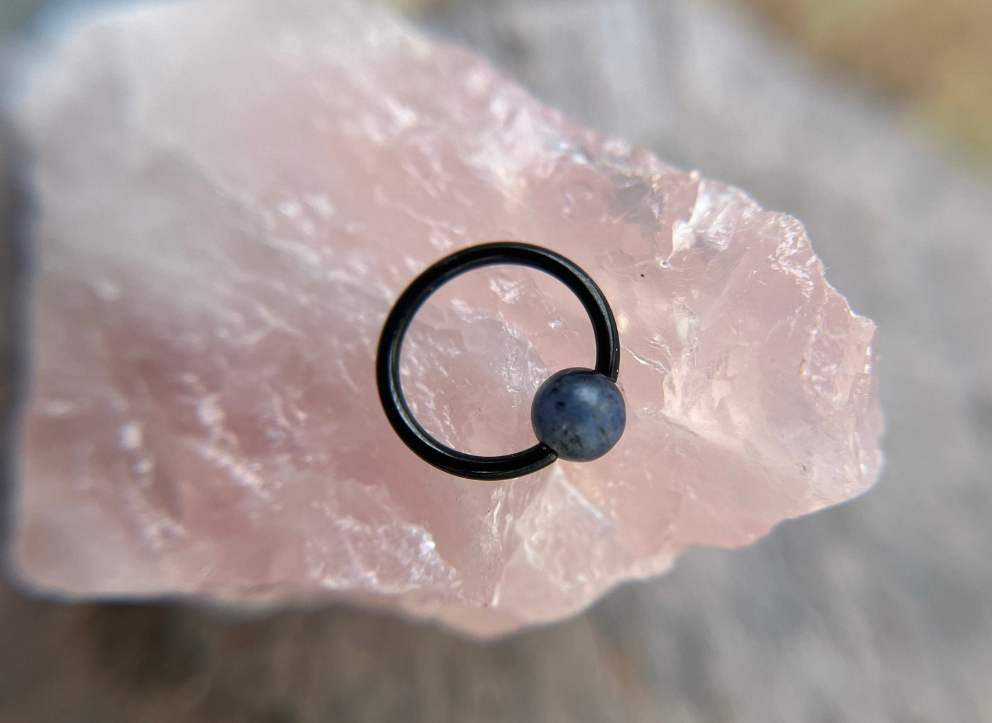 Natural Blue Sodalite Stone Bead Black Titanium Plated CBR Ring Hoop 16G (1.2mm) 14G (1.6mm) Nose Cartilage Septum Piercing Steel Daith
