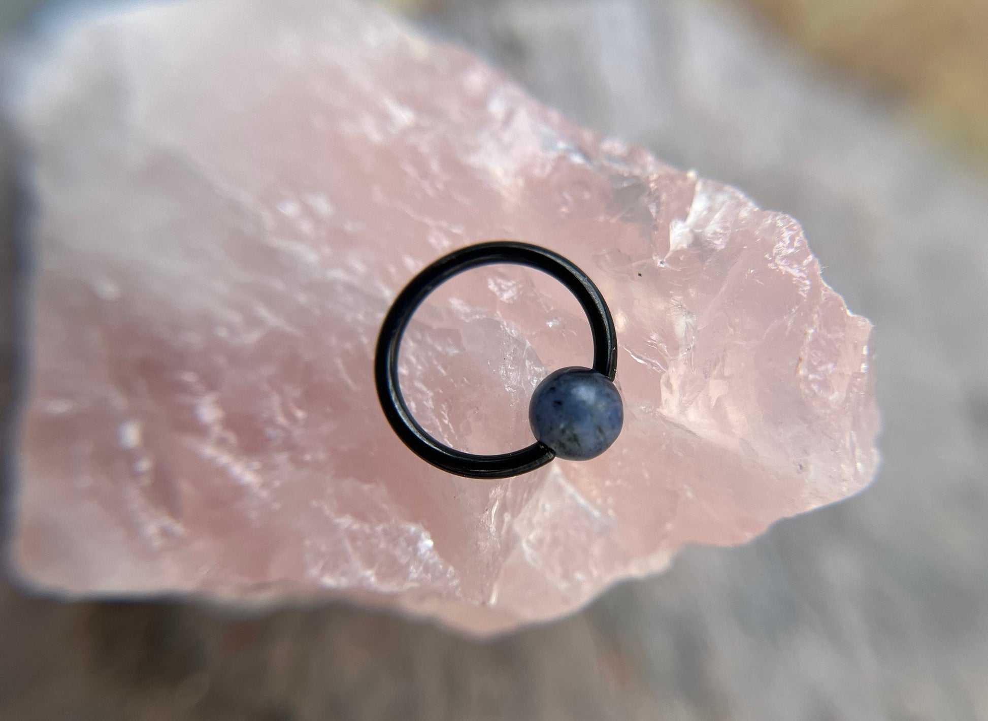 Natural Blue Sodalite Stone Bead Black Titanium Plated CBR Ring Hoop 16G (1.2mm) 14G (1.6mm) Nose Cartilage Septum Piercing Steel Daith