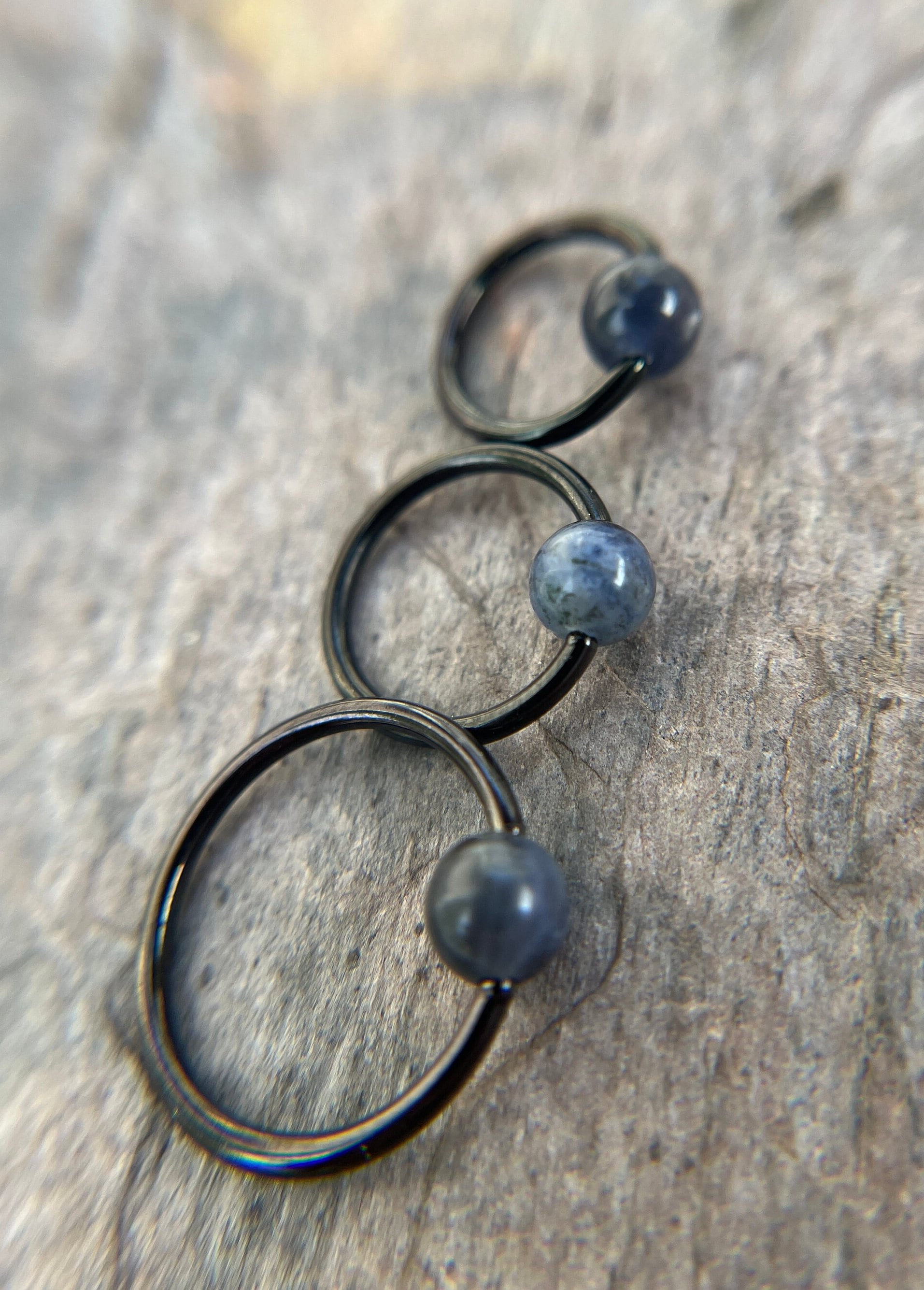 Natural Blue Sodalite Stone Bead Black Titanium Plated CBR Ring Hoop 16G (1.2mm) 14G (1.6mm) Nose Cartilage Septum Piercing Steel Daith