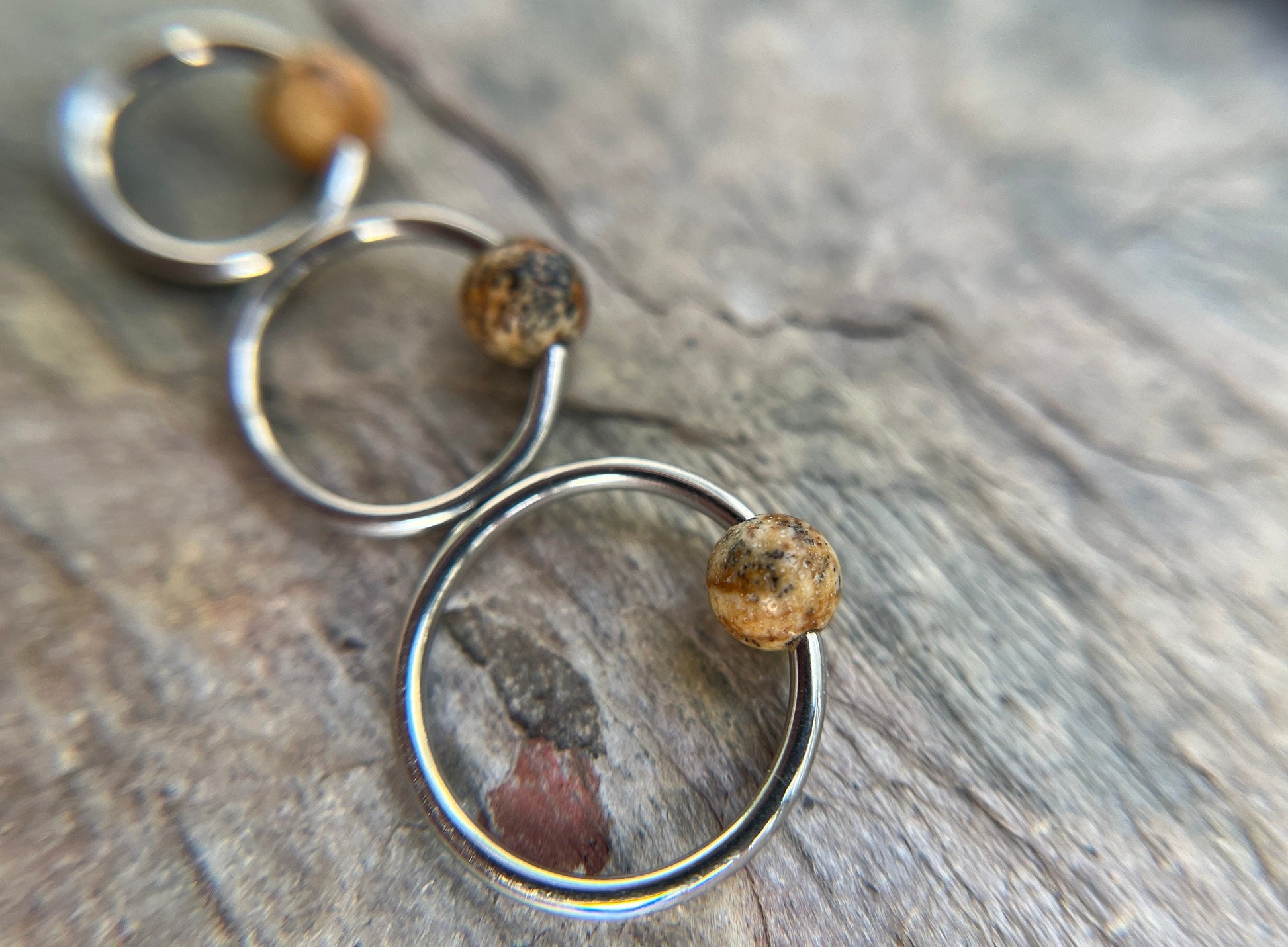 Pure Titanium T-23 Implant Grade Natural Picture Jasper Stone Bead CBR Ring Hoop 16G (1.2mm) 14G (1.6mm) Nose Septum Helix Lip Piercing