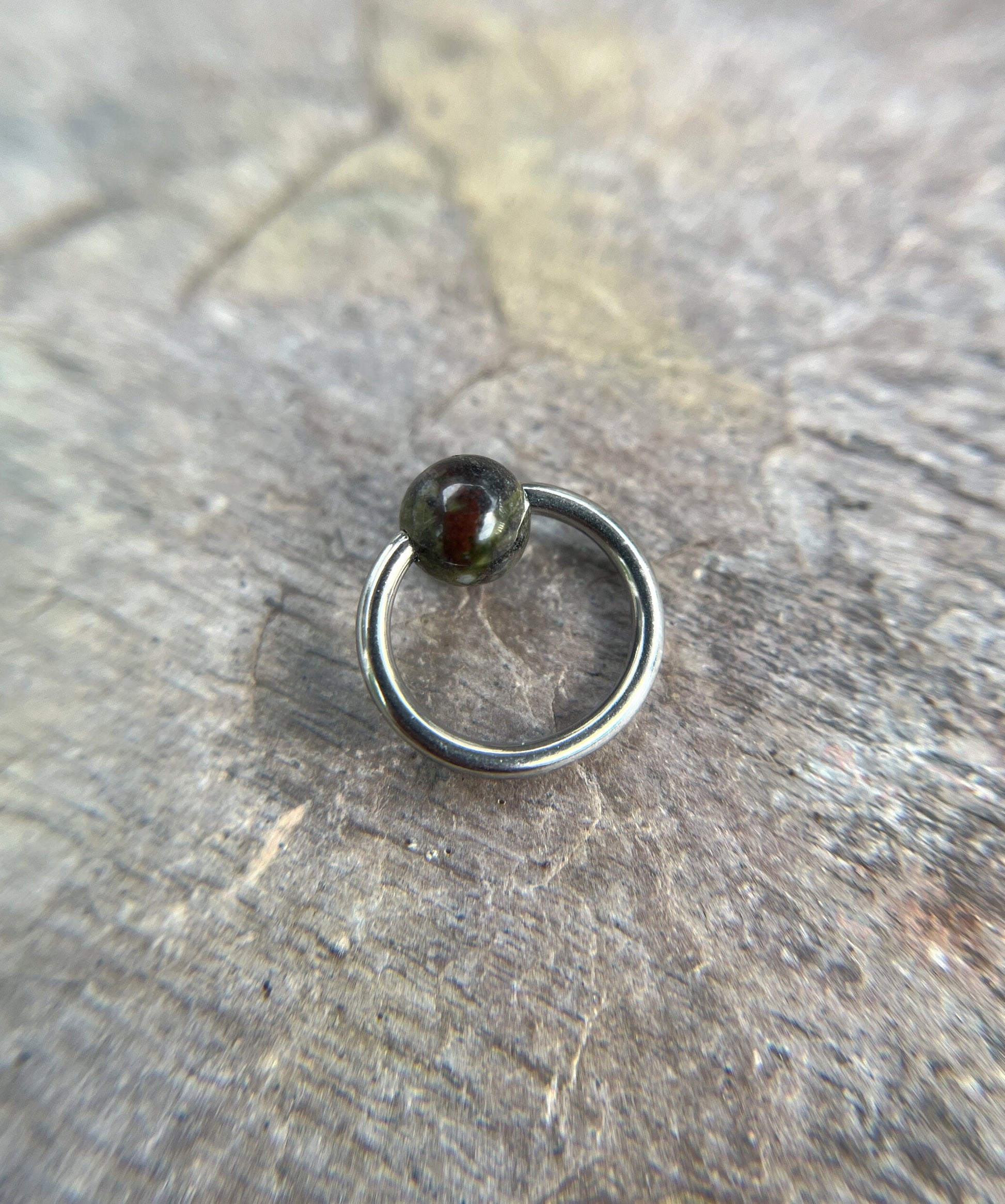 Natural Dragon's Blood Jasper Stone Bead Steel CBR Ring Hoop 16G (1.2mm) 14G (1.6mm) Nose Cartilage Septum Piercing Surgical Hypoallergenic