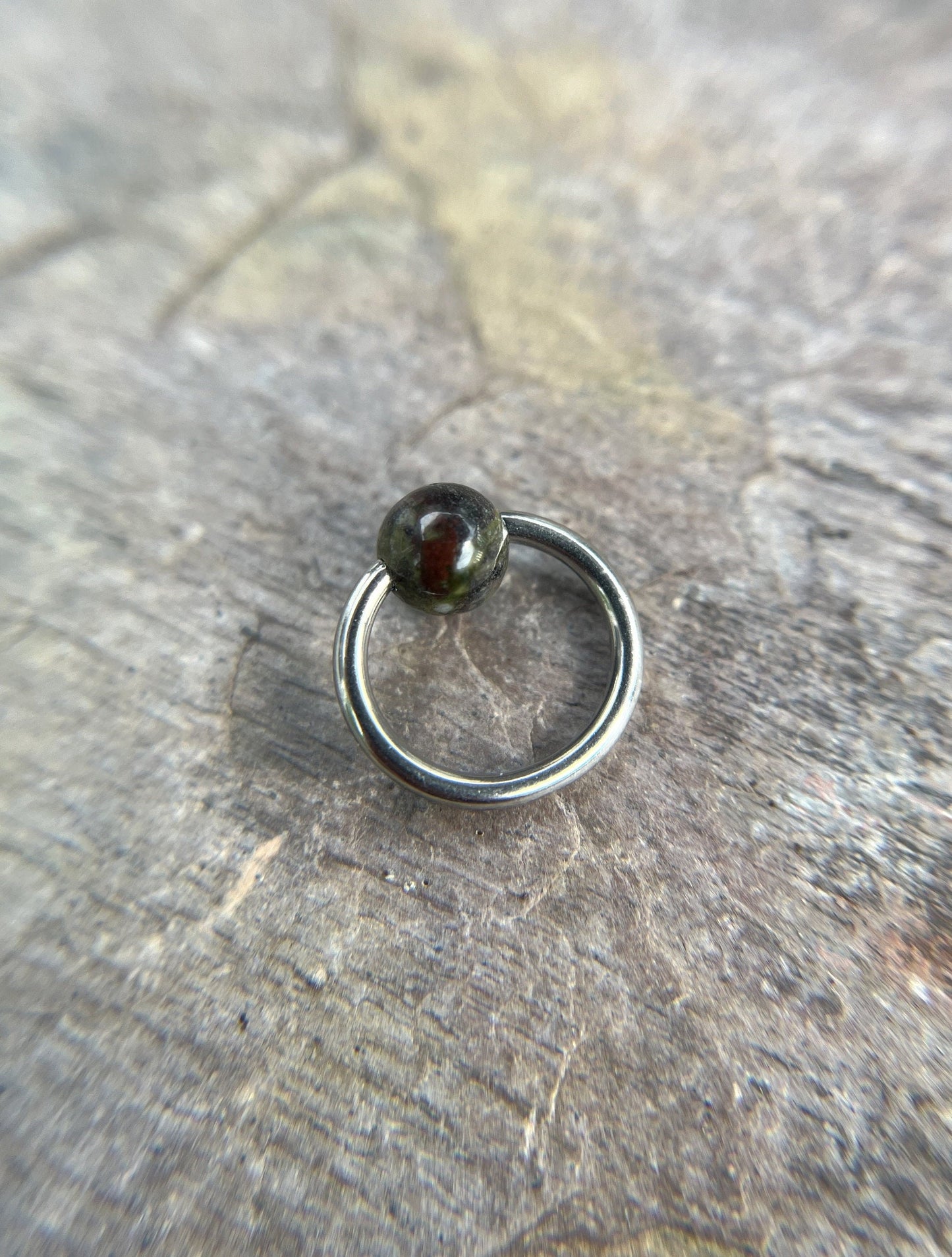 Pure Titanium T-23 Implant Grade Natural Dragon's Blood Jasper Stone Bead CBR Ring Hoop 16G (1.2mm) 14G (1.6mm) Nose Septum Lip Piercing