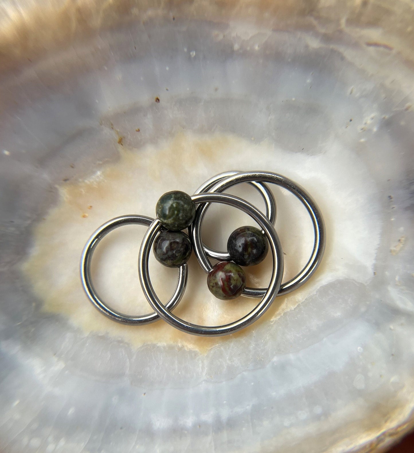 Natural Dragon's Blood Jasper Stone Bead Steel CBR Ring Hoop 16G (1.2mm) 14G (1.6mm) Nose Cartilage Septum Piercing Surgical Hypoallergenic