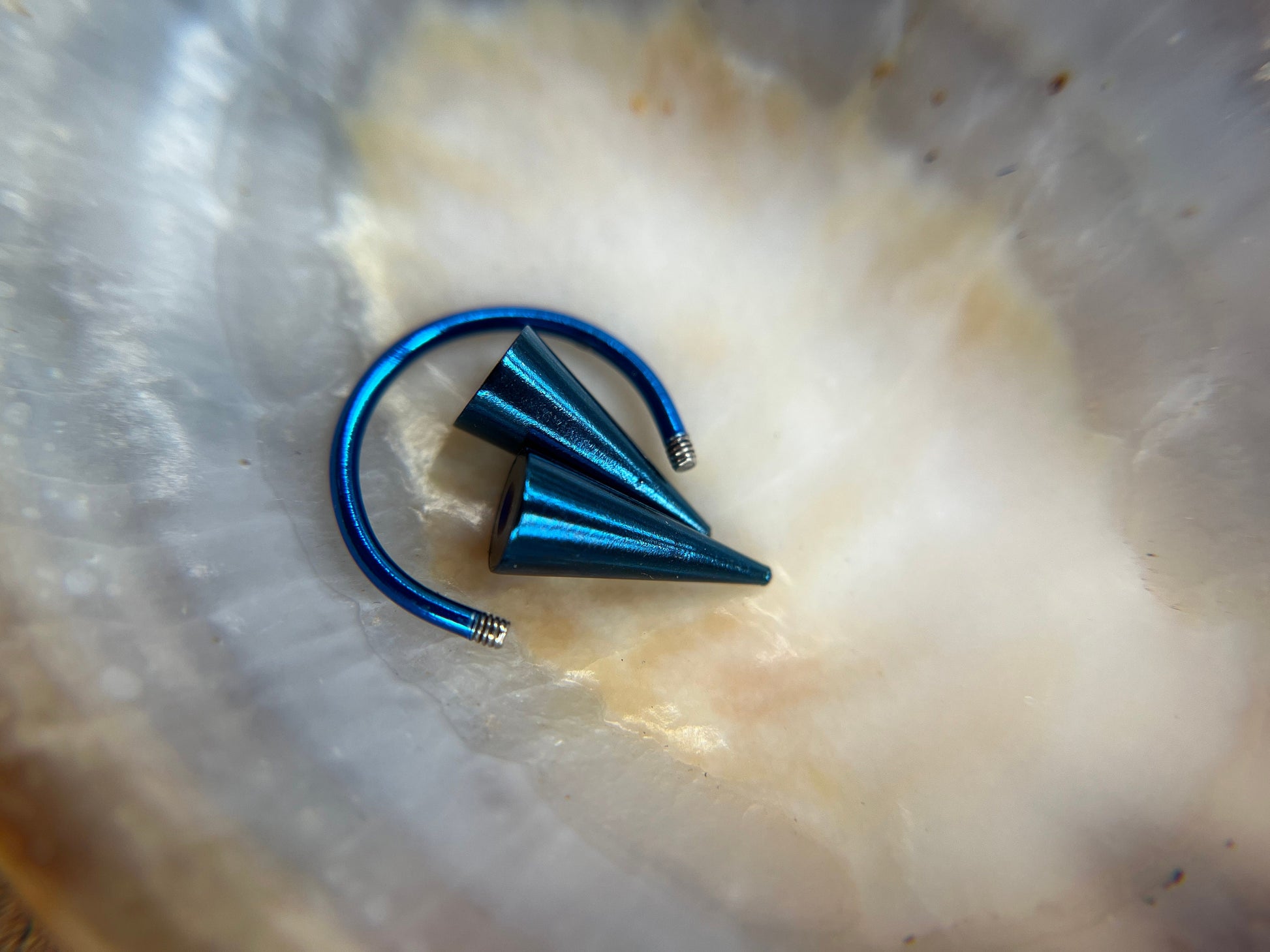 Cobalt Blue Titanium Ion Plated Extra Long Spikes 16G (1.2mm) Horseshoe Ring Septum Nose Cartilage Piercing Steel Spiked Punk Rock Piercings