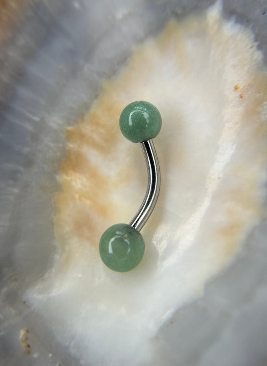 Petite Natural Green Aventurine Quartz Stone VCH Floating Belly Navel Ring Barbells 14G (1.6mm) Piercing 316L Surgical Steel Hypoallergenic
