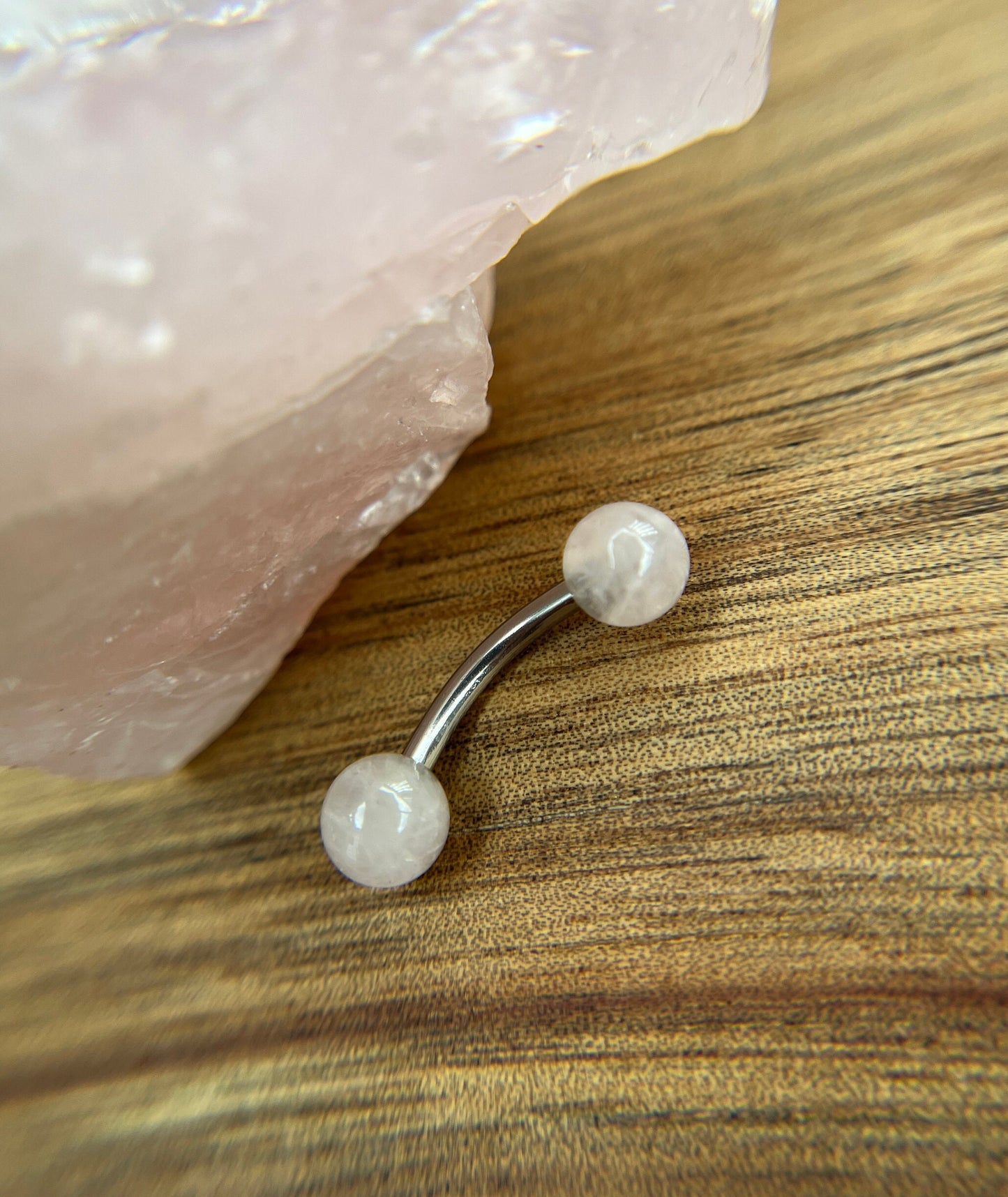 Petite Natural Pink Rose Quartz Stones Pure Titanium Implant Grade 6Al-4V-Eli ASTM F VCH Floating Belly Ring Barbells 14G (1.6mm) Piercing