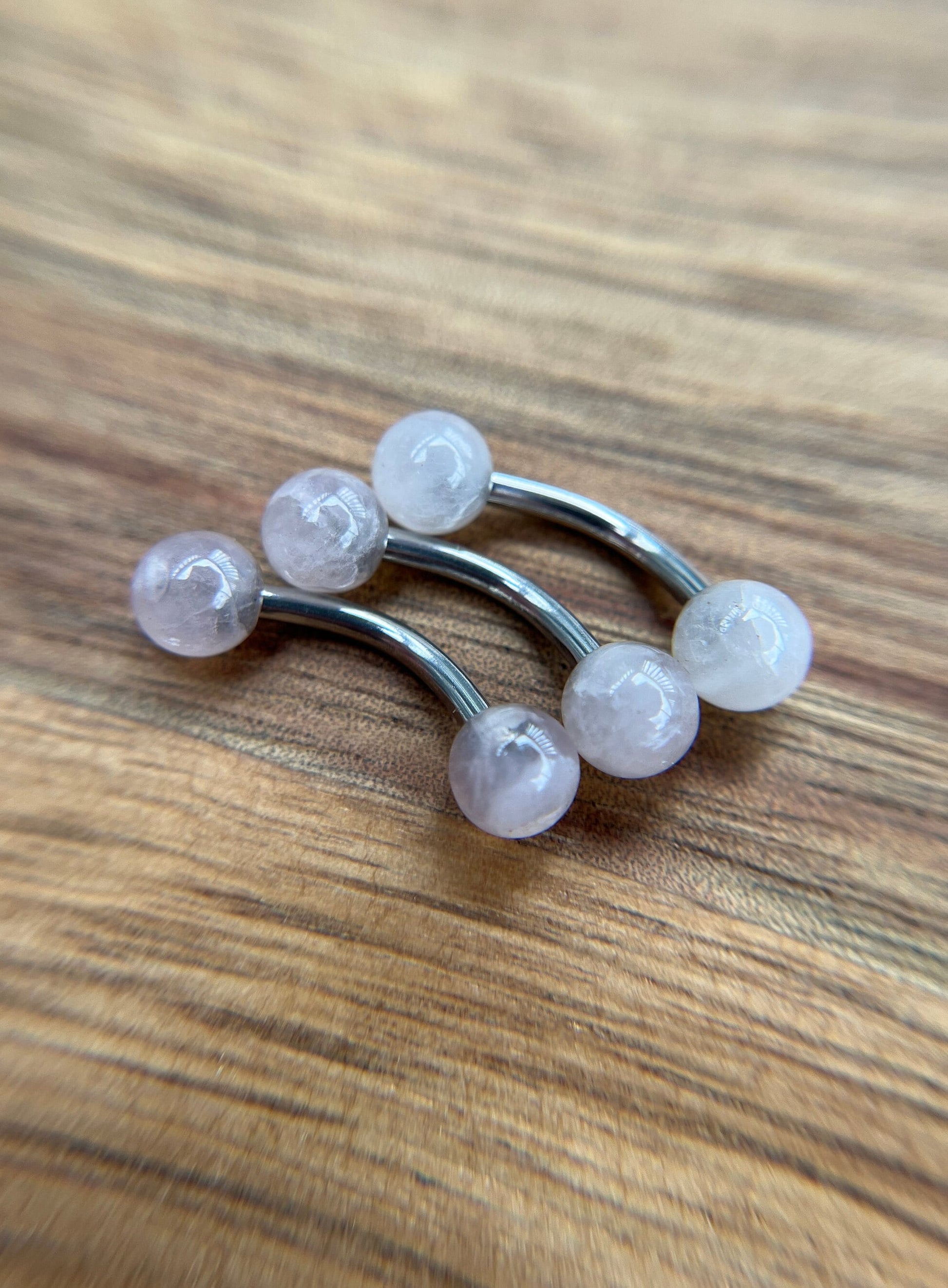 Petite Natural Pink Rose Quartz Stones Pure Titanium Implant Grade 6Al-4V-Eli ASTM F VCH Floating Belly Ring Barbells 14G (1.6mm) Piercing