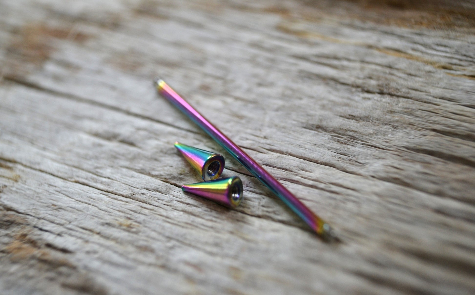 Rainbow Titanium Ion Plated Spiked Industrial Scaffold Bar Barbells 14G (1.6mm) Piercing Piercings Barbell Long Spikes Surgical Steel