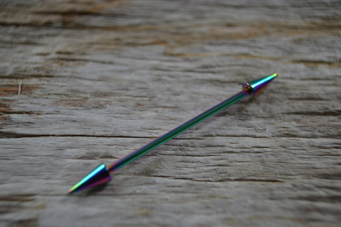 Rainbow Titanium Ion Plated Spiked Industrial Scaffold Bar Barbells 14G (1.6mm) Piercing Piercings Barbell Long Spikes Surgical Steel